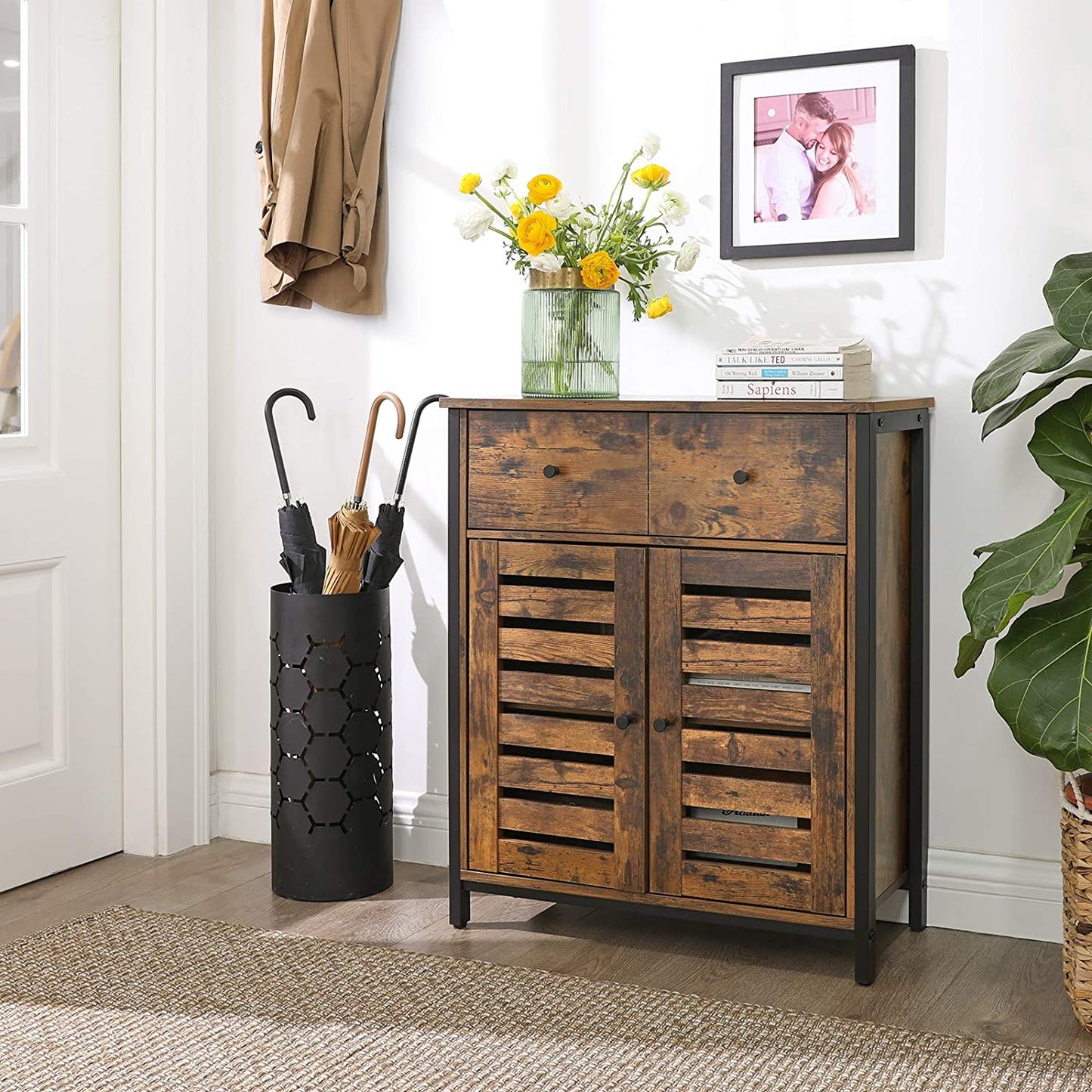 Nancy's Ybrada Opbergkast - Dressoir - Commode kast - Vintage / Donkerbruin - Spaanplaat / Staal - 70 x 30 x 80 cm