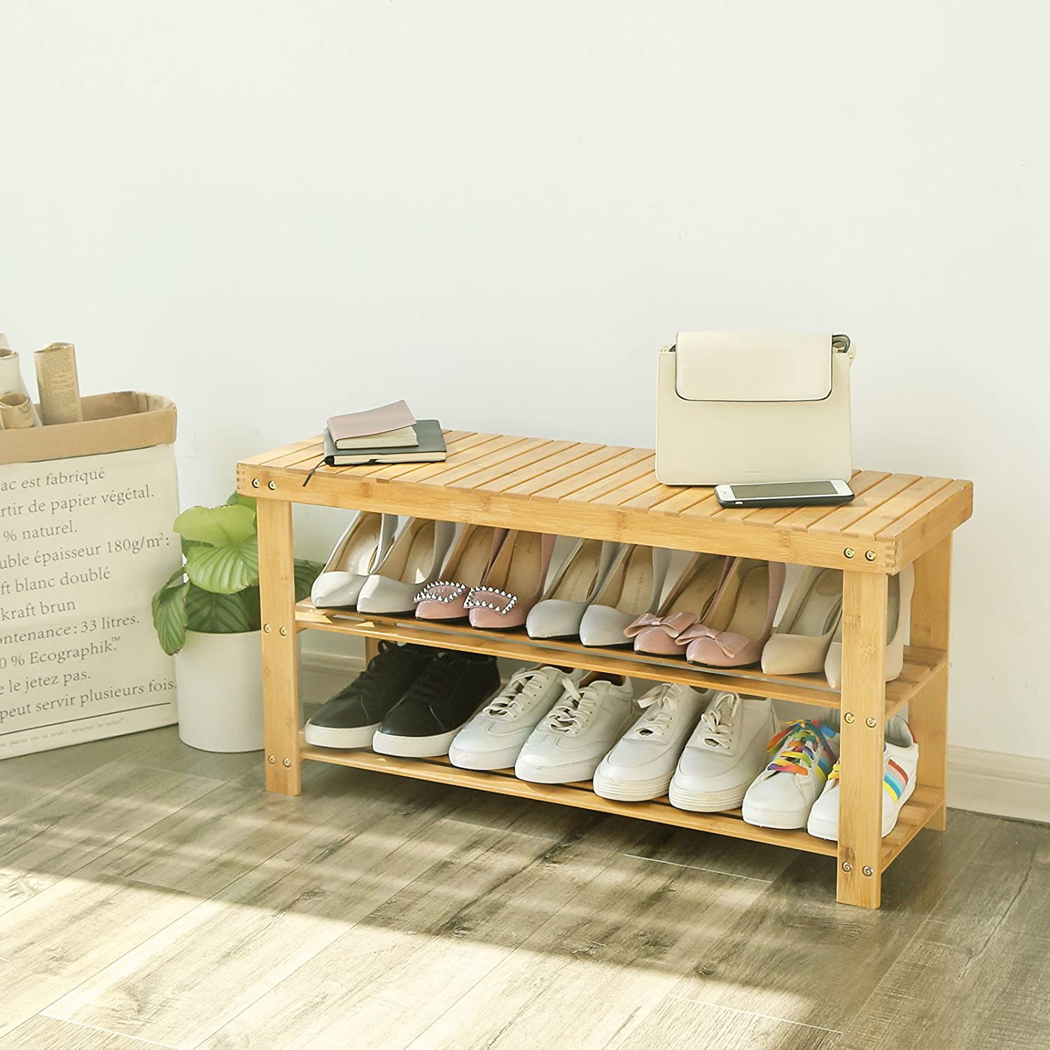 Nancy's Bamboe Schoenenrek - Badkamerrek - 3 Lagen - Opbergrek 90 x 28 x 45 cm