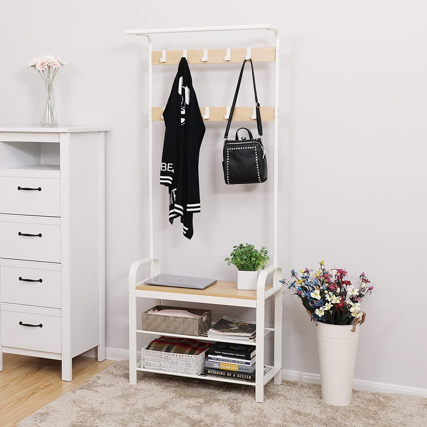 Porte-armoire debout Sousela de Nancy - Porte-manteau - Porte-chaussures - Porte-manteau - Crème / Naturel - ± 70 x 35 x 185 cm