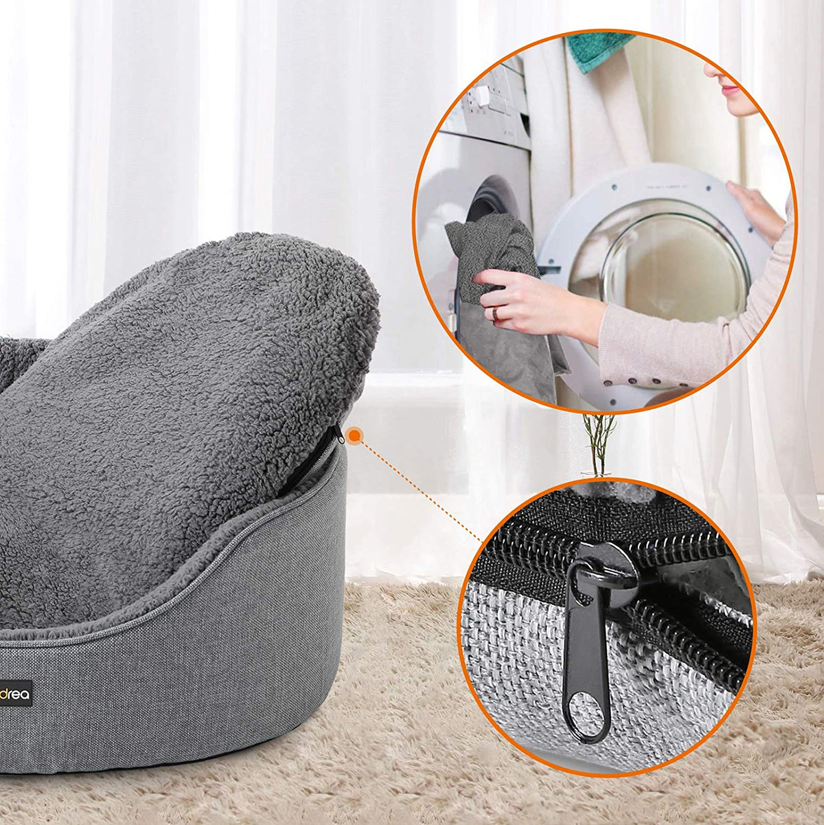 Nancy's Caverley Hondenmand - Dierenbed - Hondenbed - Omkeerbaar Kussen - Wasbaar - Grijs - Pluche - 92 x 72 x 28 cm