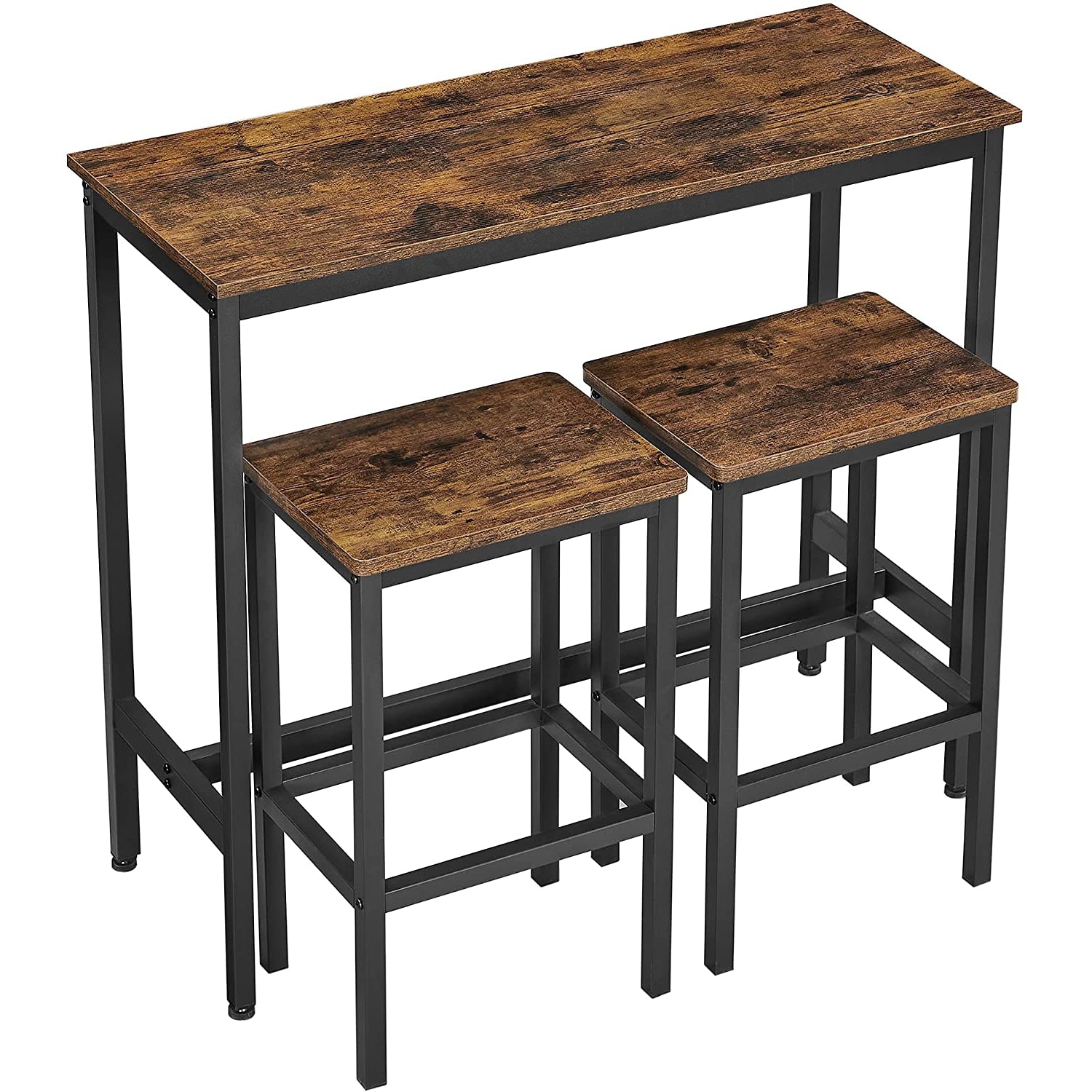 Nancy's Campbelville Bartafelset - Eetset - Hoge Tafel - 2 Krukken - Bruin - Zwart - Bewerkt Hout - Metaal