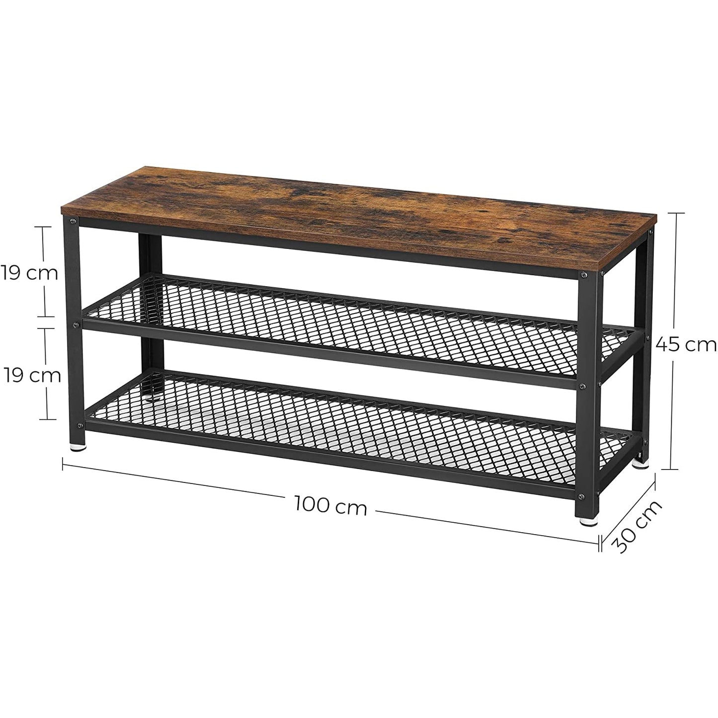 Nancy's Hillsboro Schoenenbank - Schoenenrek - Schoenenkast - Vintage Bruin / Zwart - 100 x 30 x 45 cm