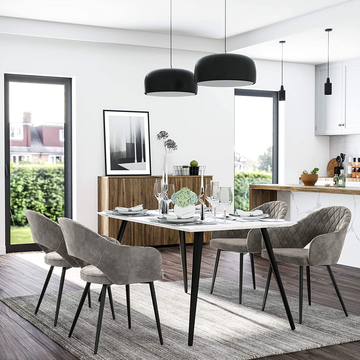 Nancy's Garson Dining room chair - Kitchen chair - Armrests - Upholstered - Metal - Gray - 57 x 56 x 77 cm
