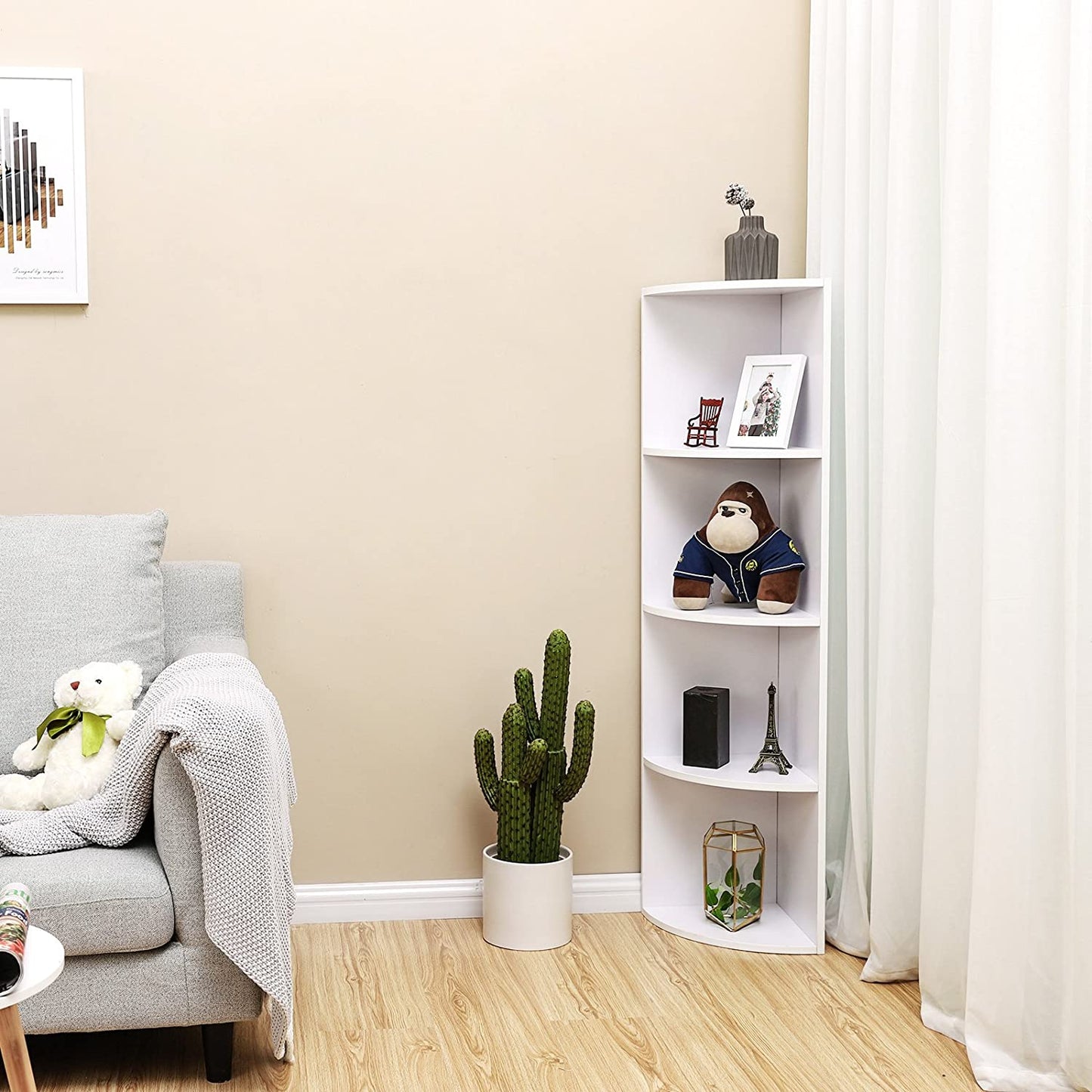 Nancy's Wuran Wandkast - Hoekkast - Opbergkast - Boekenkast - Wit - ± 30 x 30 x 130 cm