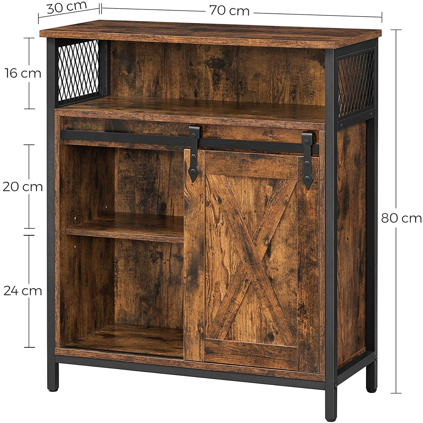 Nancy's Cody Dressoir - Opbergkast - Vintage Bruin / Zwart - Spaanplaat / Staal - 70 x 30 x 80 cm