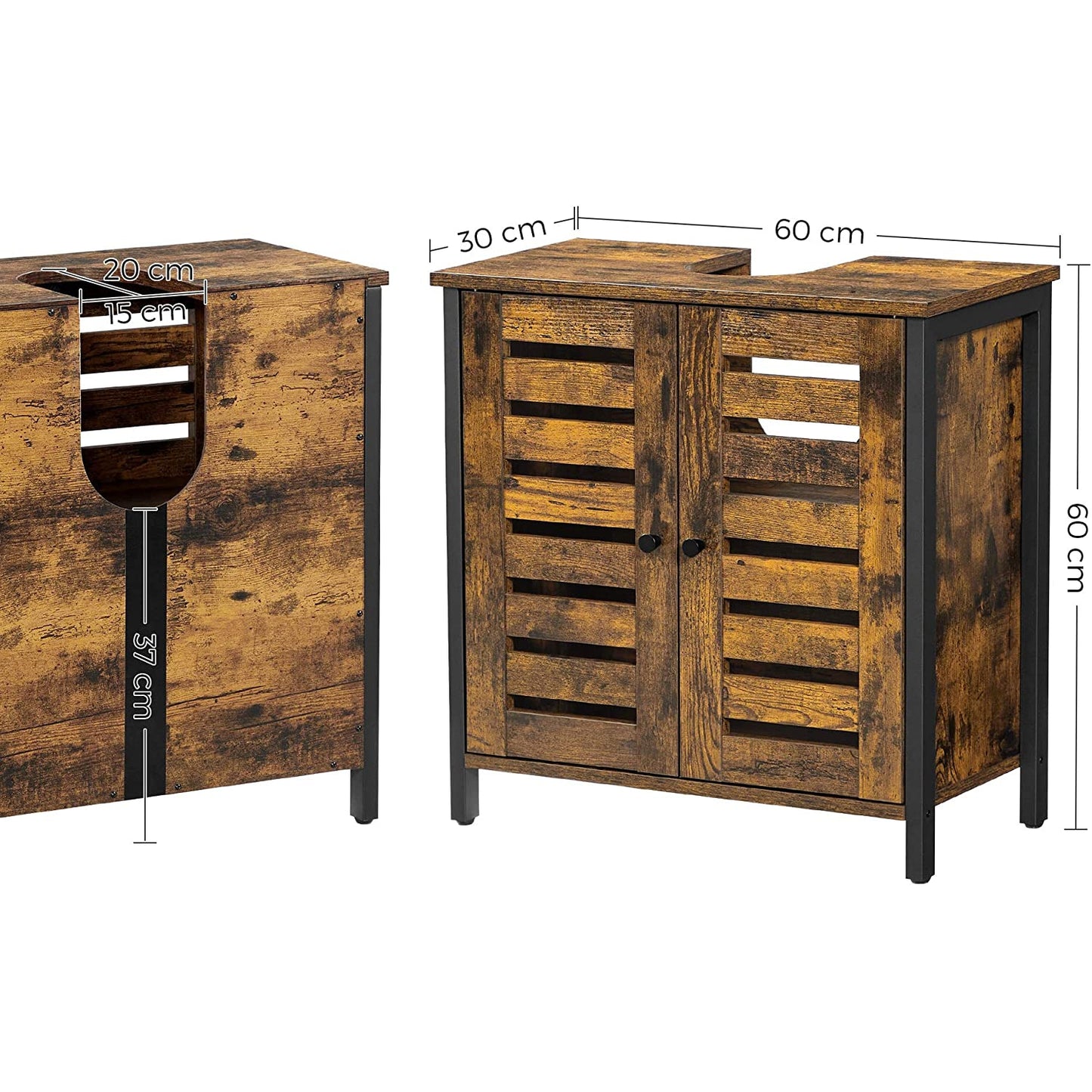 Nancy's Camp Bosco Badkamermeubel - Badkamerkast - Wastafelonderkast - Vintage Bruin / Zwart - 60 x 30 x 60 cm