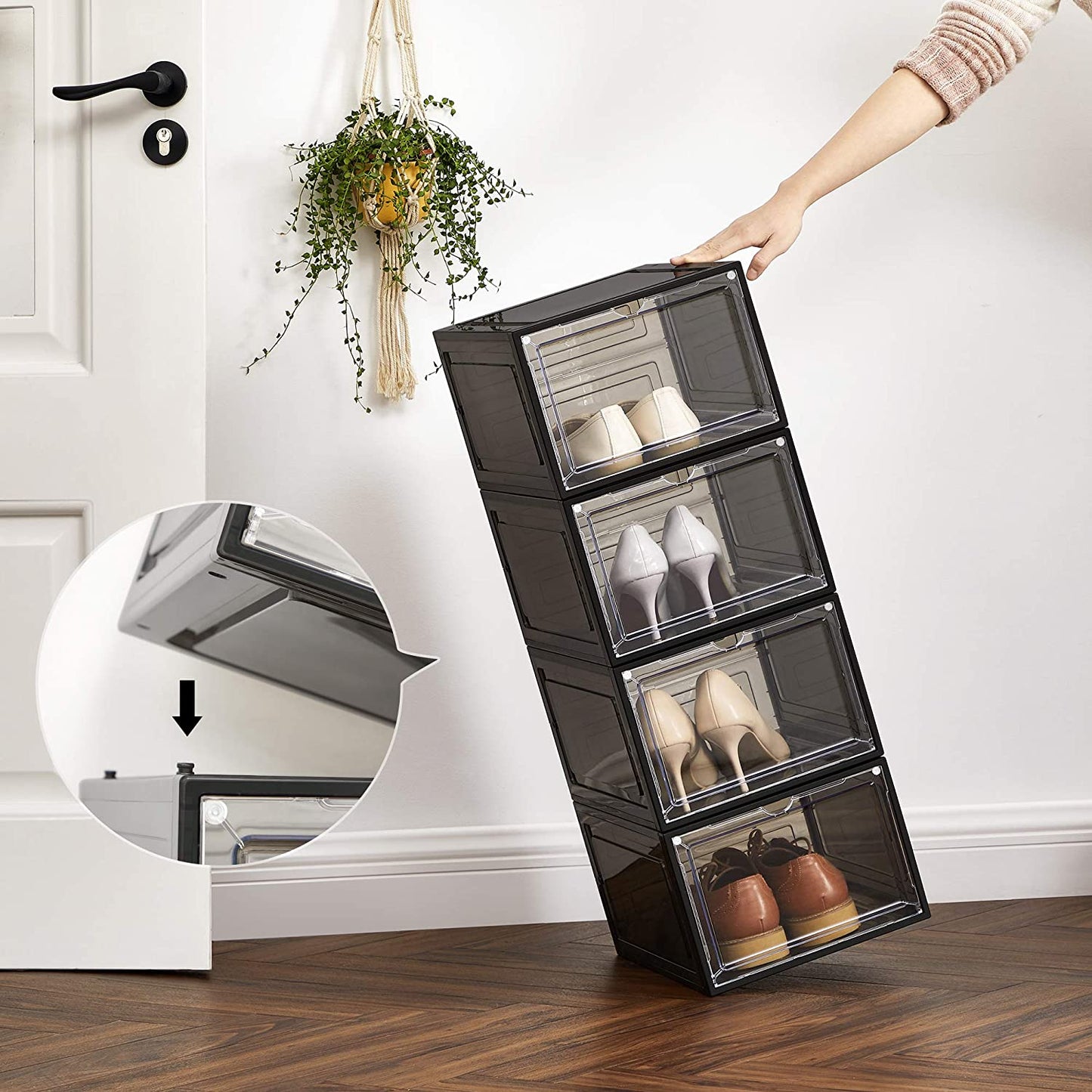 Nancy's Set Van 6 Schoenendozen - Schoenenopberger - Schoenen Organizer - Kunststof - Transparant - Stapelbaar - 27 x 34.5 x 19 cm - Schoenen Tot Maat 45
