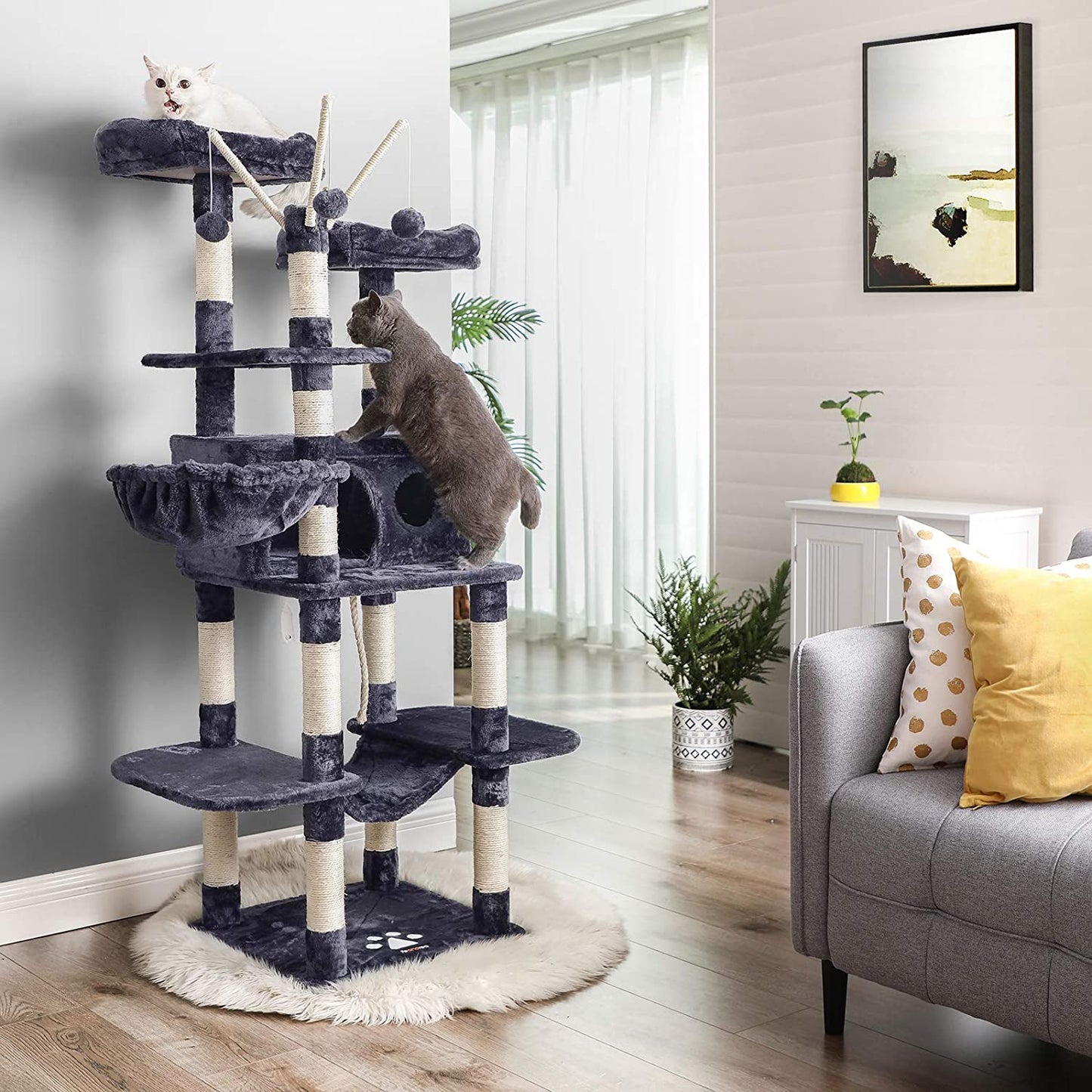 Nancy's XXL Pershore Krabpaal voor katten - Kattenboom - Rookgrijs - 50 x 50 x 164 cm