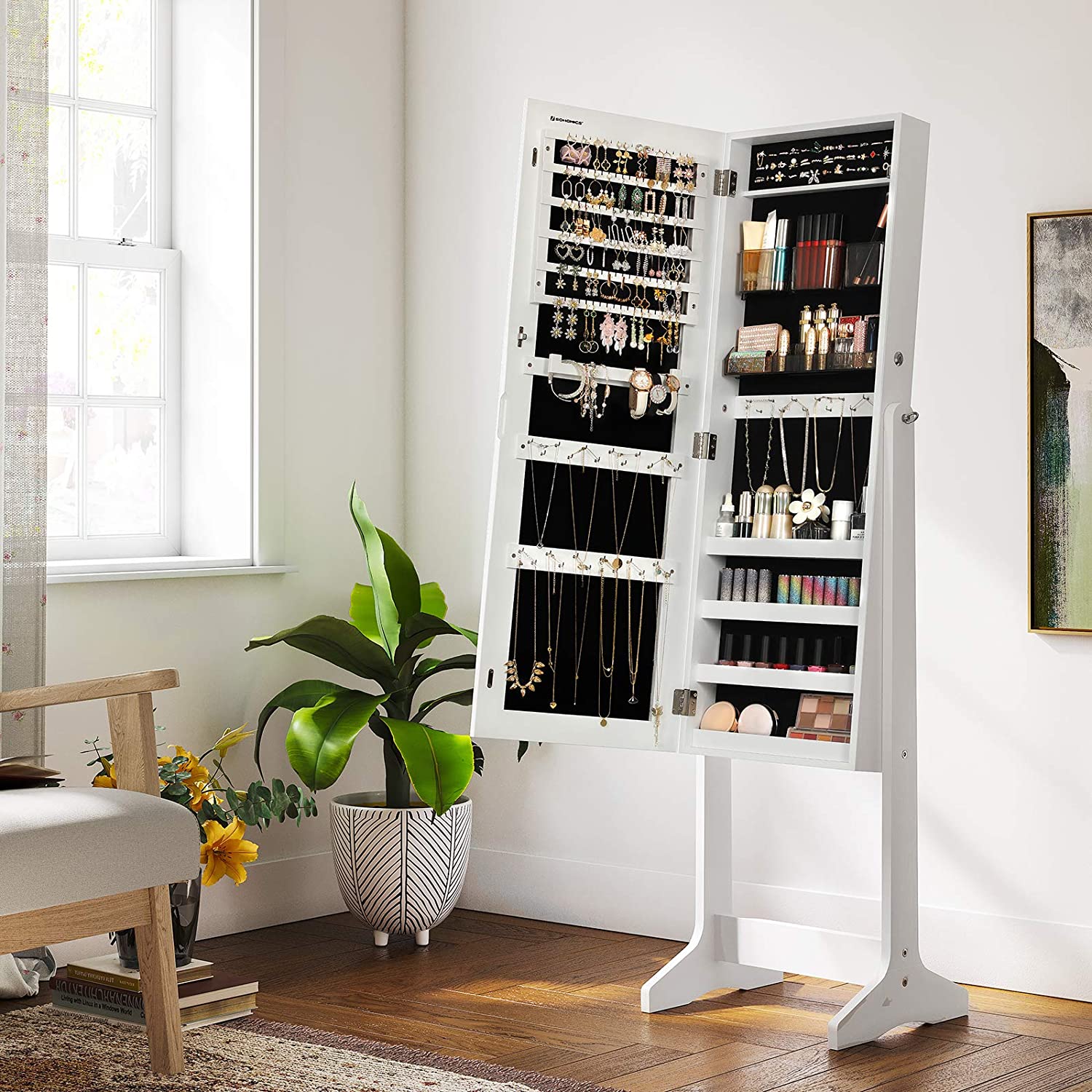 Miroir à bijoux Nancy's Rosemead - Armoire à bijoux - Armoire à miroir - Blanc - ± 40 x 35 x 150 cm
