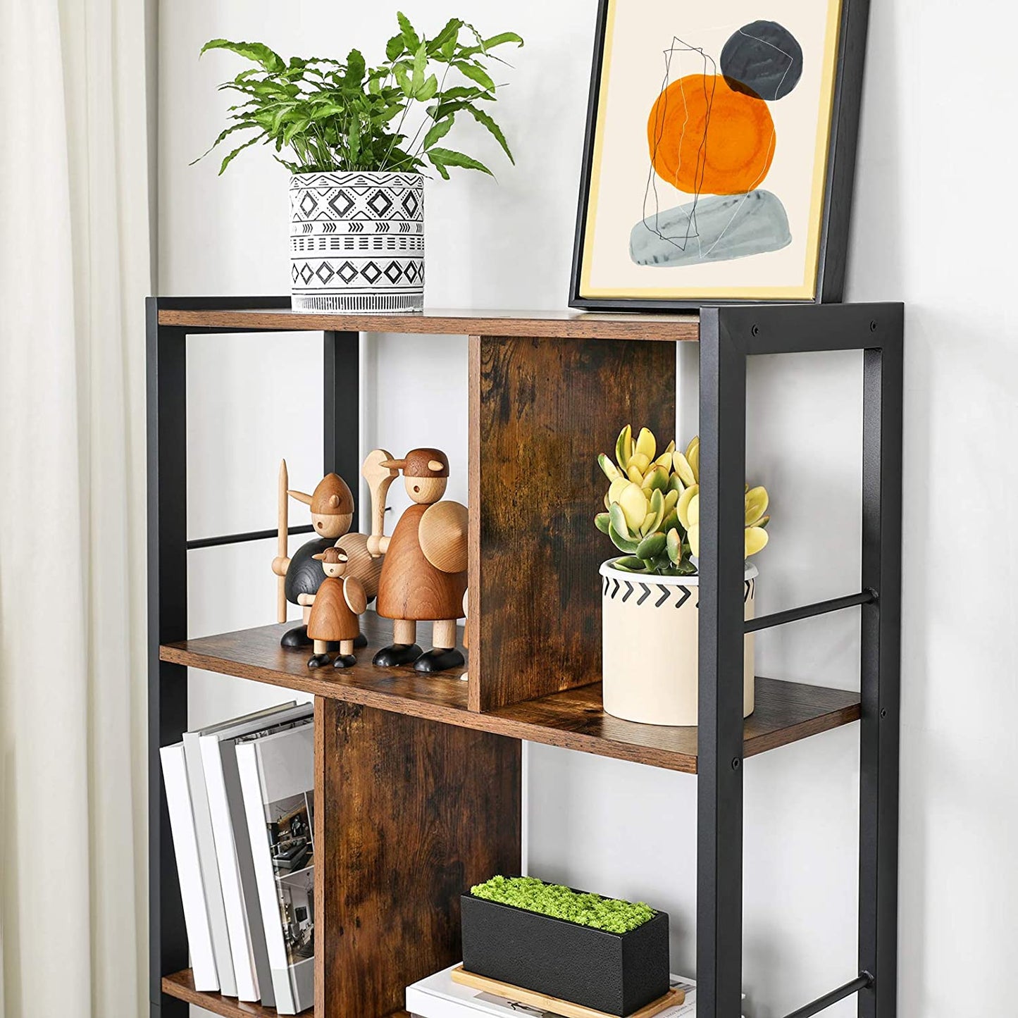 Nancy's Pasco Boekenrek - Boekenkasten - Wandkast - Vintage Bruin / Zwart - ± 75 x 30 x 155 cm