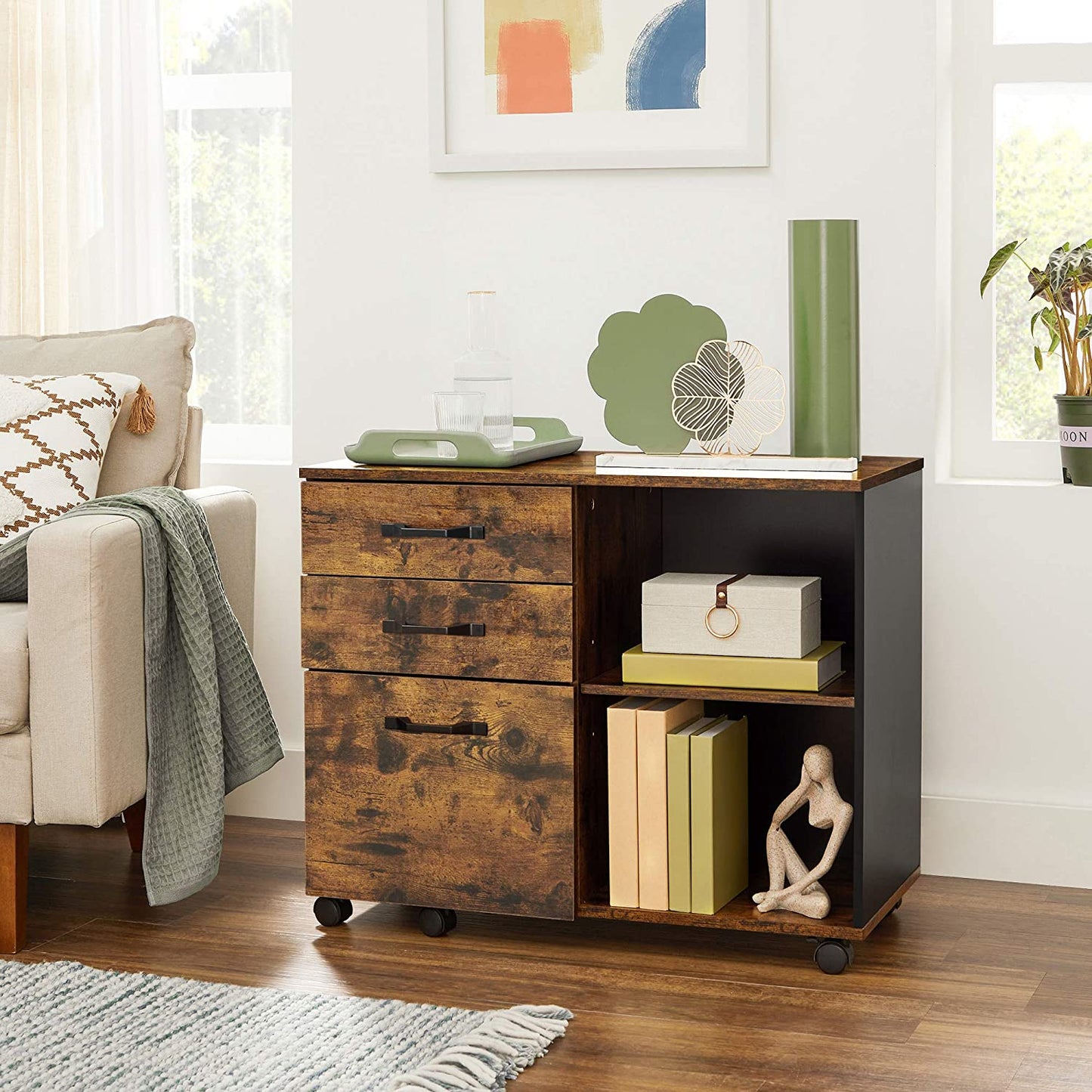 Nancy's Haystack Archiefkast - Ladeblok - Kantoorkast - Bruin / Zwart - ± 40 x 80 x 65 cm