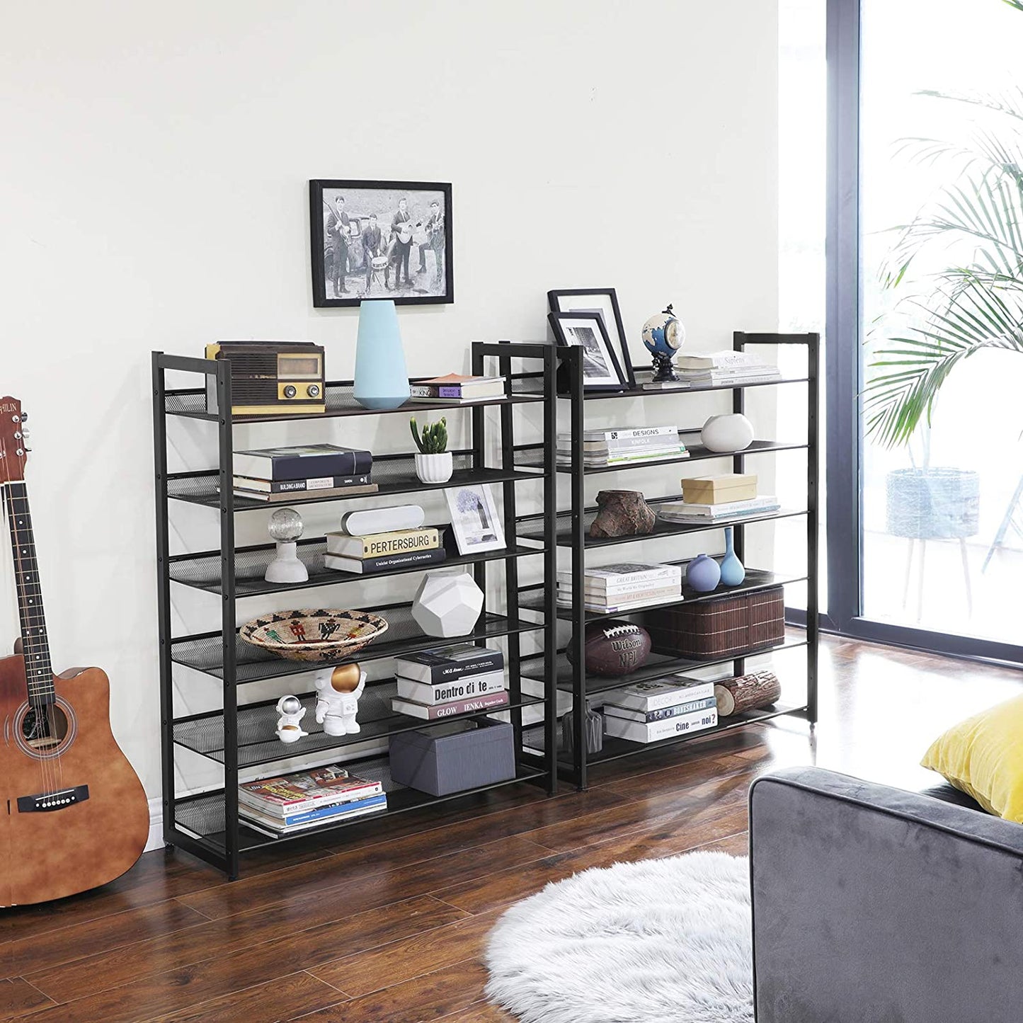 Nancy's Charlemont Schoenenrek - 12 Niveaus - 48-60 Paar Schoenen - Metaal - Verstelbare Planken - Zwart - 92,5 x 30,7 x 223 cm