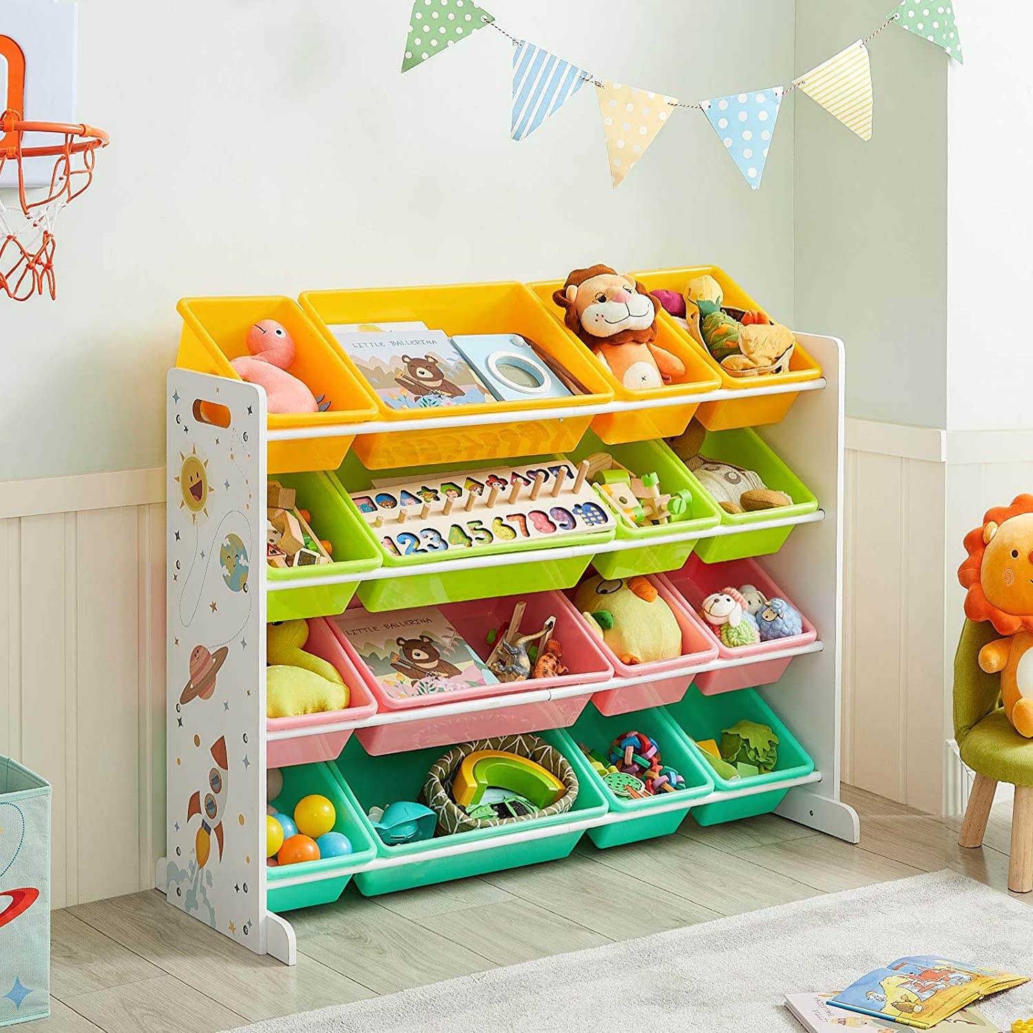 Nancy's Buckfield Speelgoedorganizer - Kinderkamerkast - Verwijderbare Dozen - Diverse Kleuren - MDF - Metaal - Kunststof - 106 x 26,5 x 78 cm