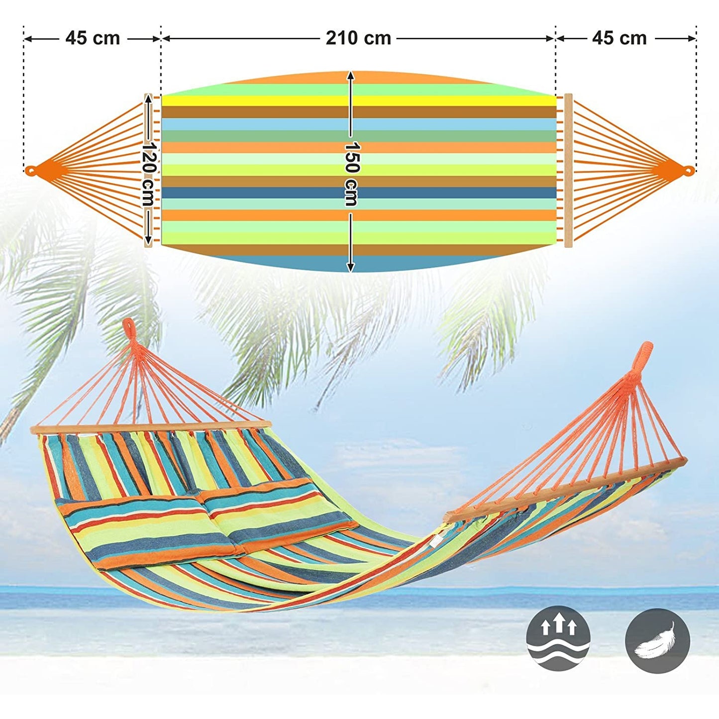 Nancy's Forty River Hangmat Voor 2 Personen - Katoen - Meerkleurig - 210 x 150 cm