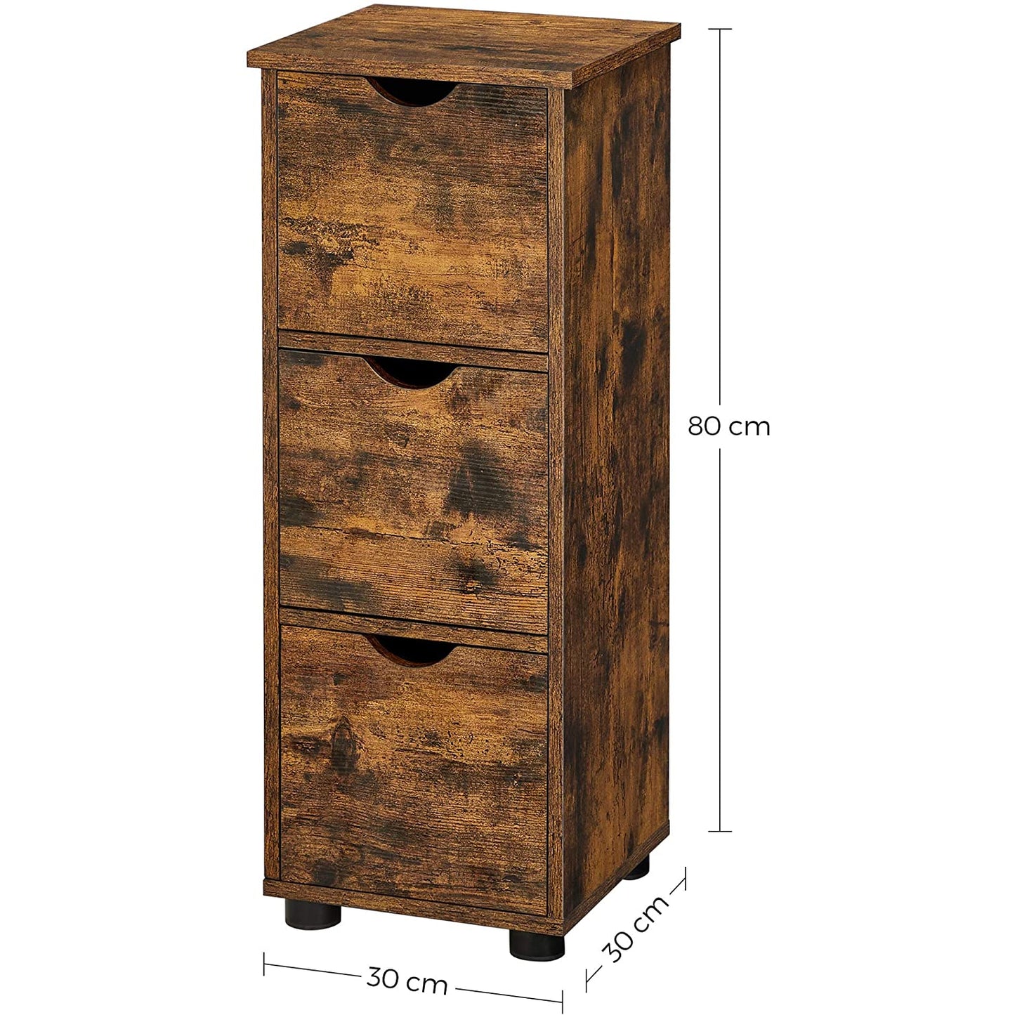 Nancy's La Mesa Badkamerkast - Ladekast - Opbergkast - Badkamermeubel - Vintage Bruin - 30 x 30 x 80 cm