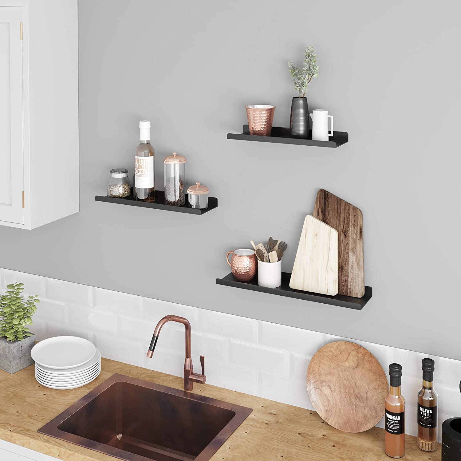 Nancy's Cabot Wall Shelves - Set of 3 - Bookcases - Floating - Black - Various Sizes