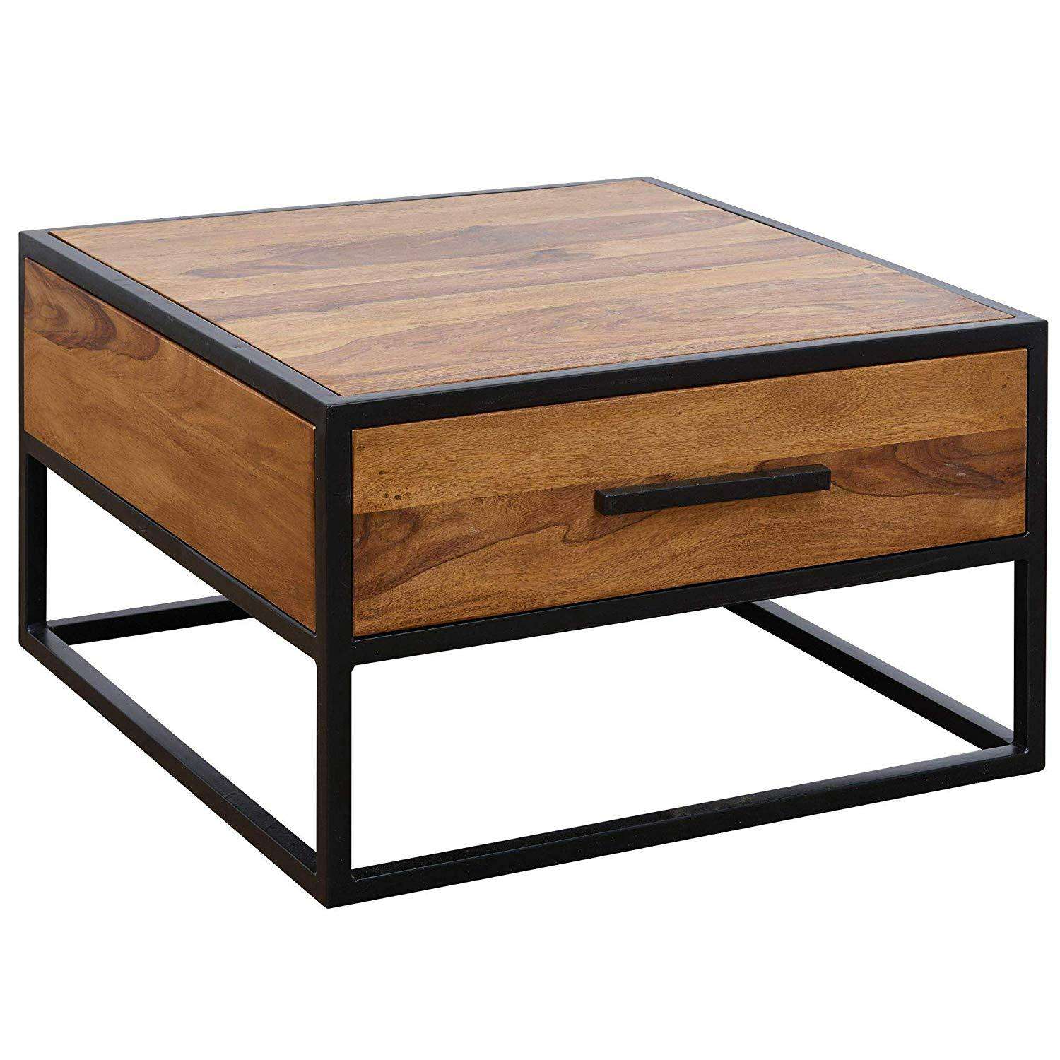 Table basse Nancy's Quadi - Table basse - Table d'appoint - Marron / Noir - Bois de Sheesham massif / Acier - ± 65 x 65 x 40 cm