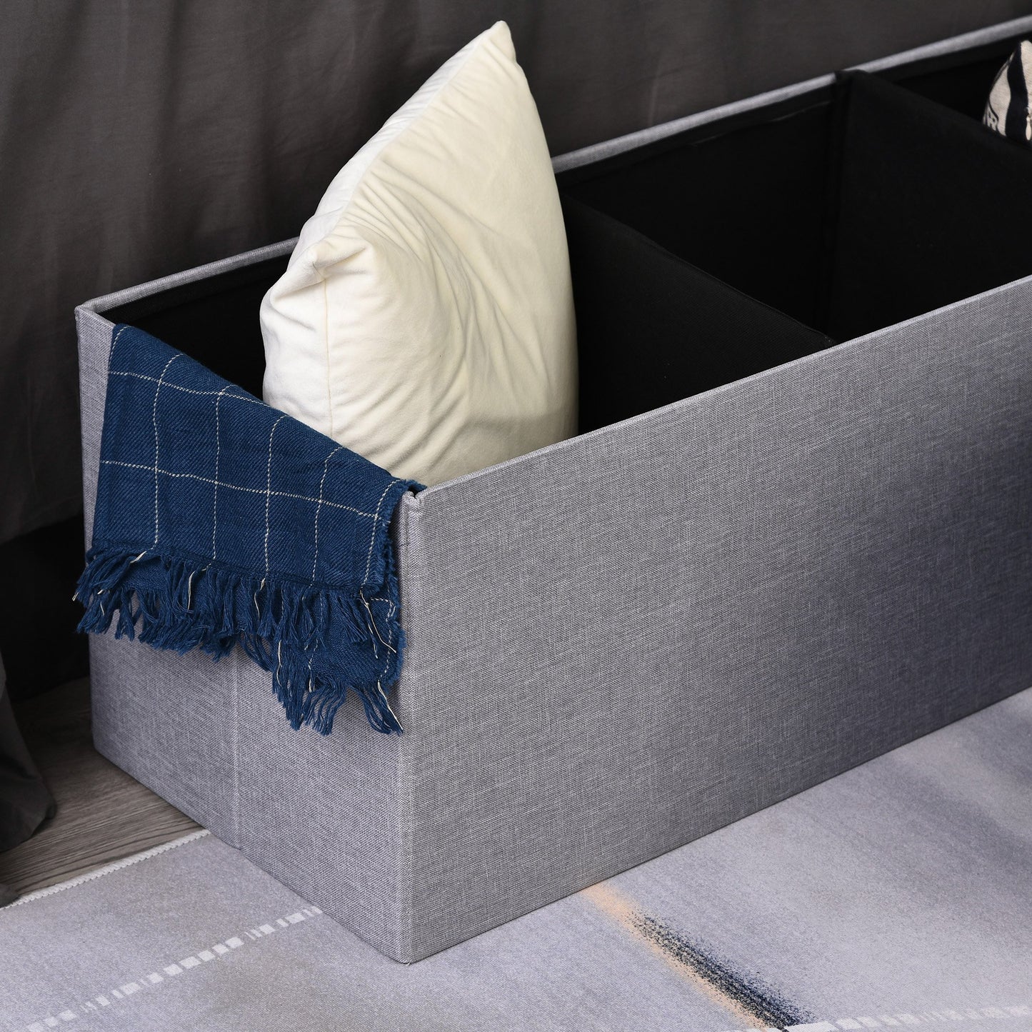 Nancy's Opelousas Hocker - Opbergruimte - Opvouwbaar - Opbergkist - 3 Vakken - Grijs - 110 x 38 x 38 cm