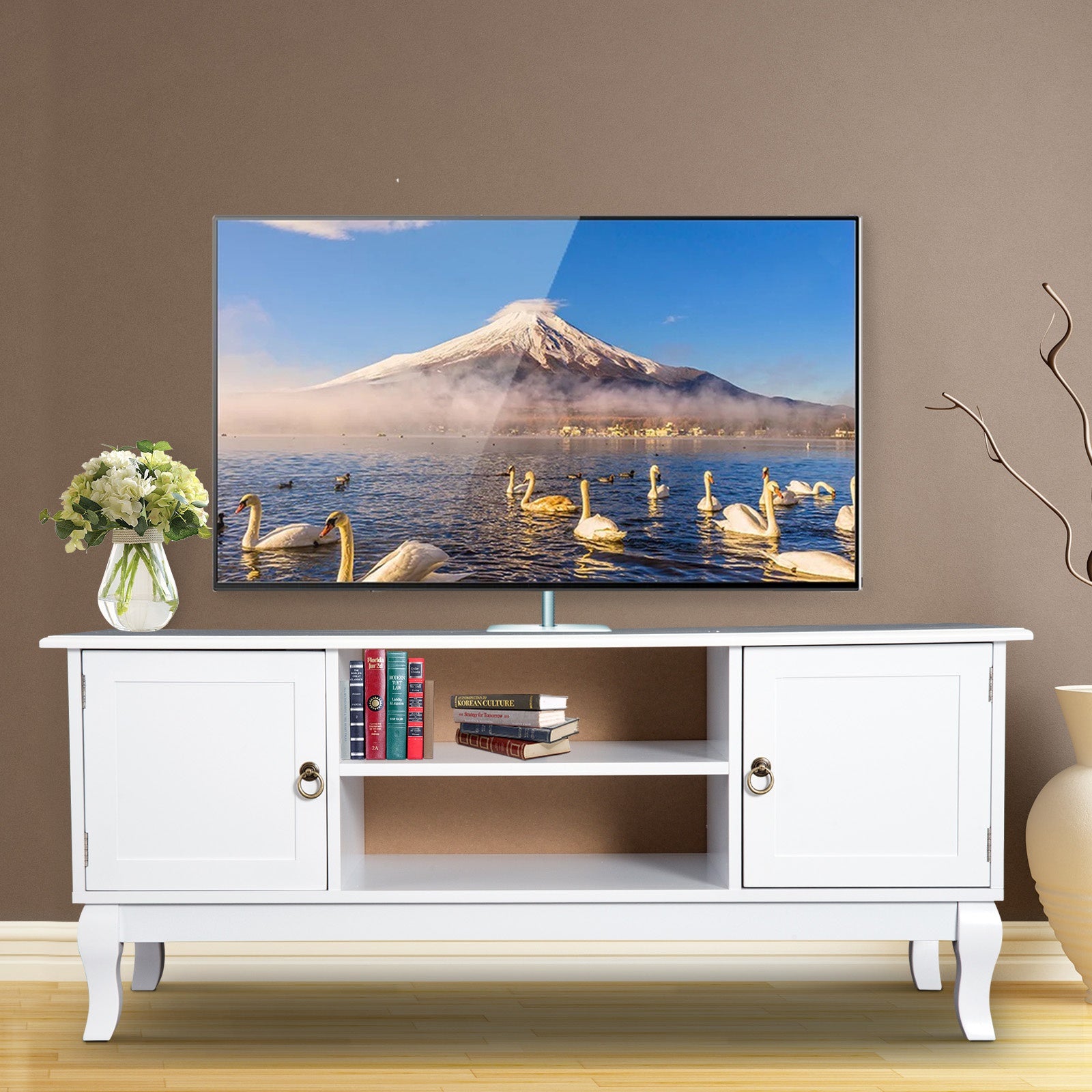 Nancy's Harlingen TV-Meubel - TV Lowboard - TV Kast - Dressoir - Opbergvakken - Kabelmanagement - Waterafstotend - MDF - Wit