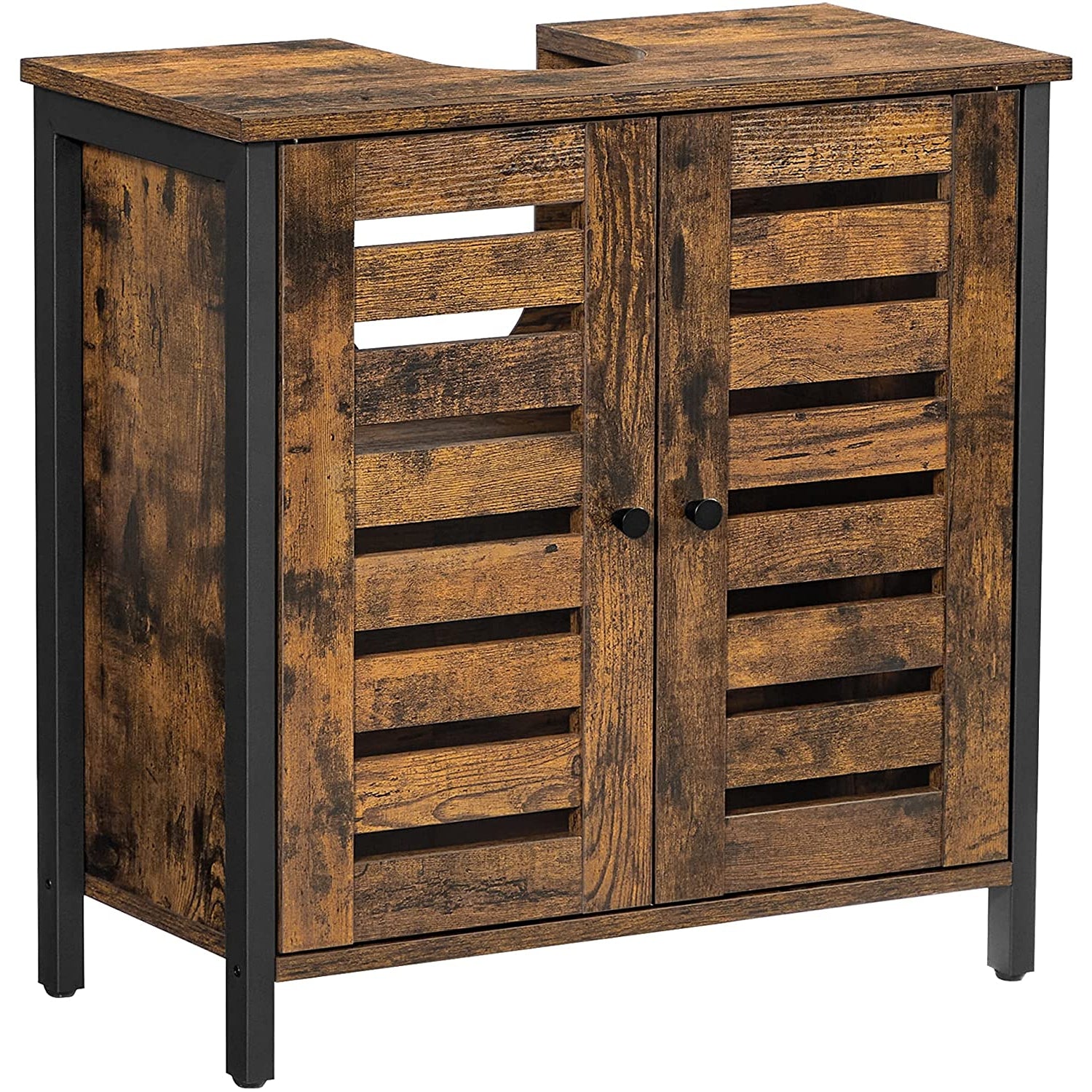 Meubles de salle de bain Nancy's Camp Bosco - Meuble de salle de bain - Meuble lavabo - Marron Vintage / Noir - 60 x 30 x 60 cm