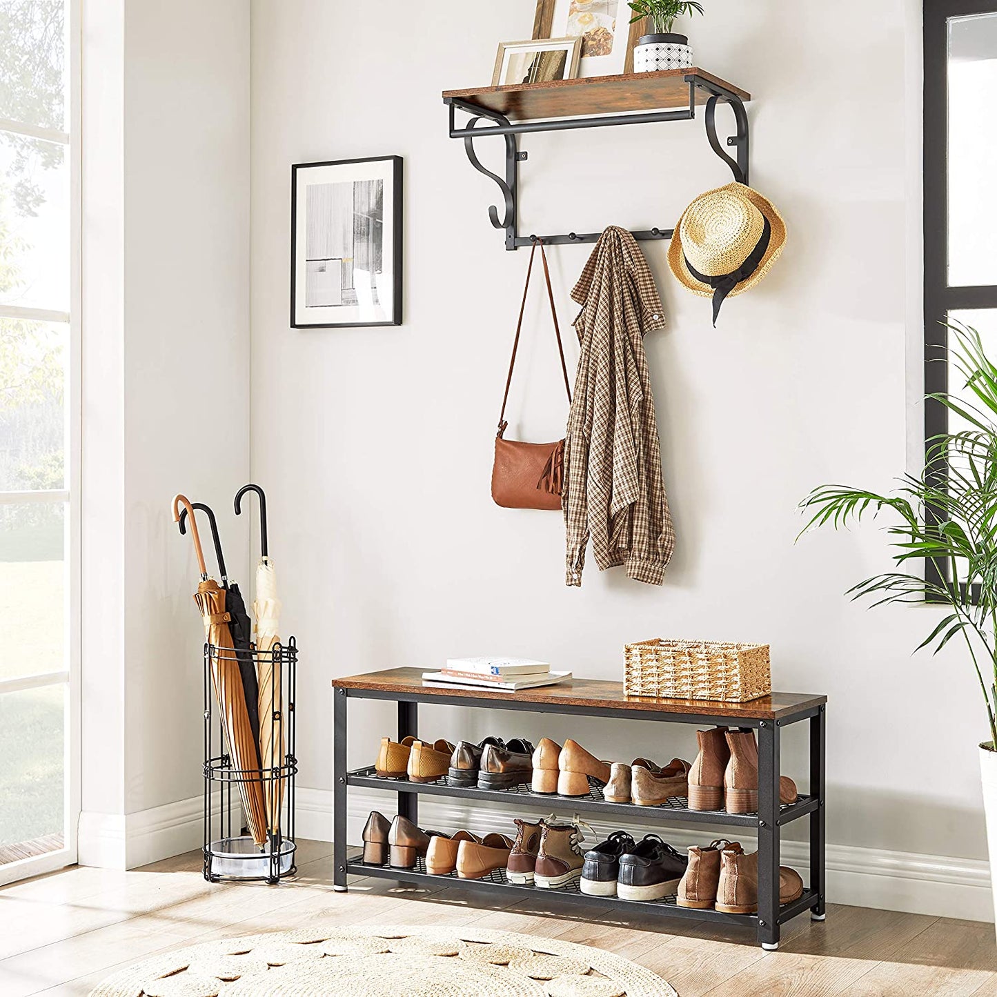 Nancy's Hillsboro Schoenenbank - Schoenenrek - Schoenenkast - Vintage Bruin / Zwart - 100 x 30 x 45 cm