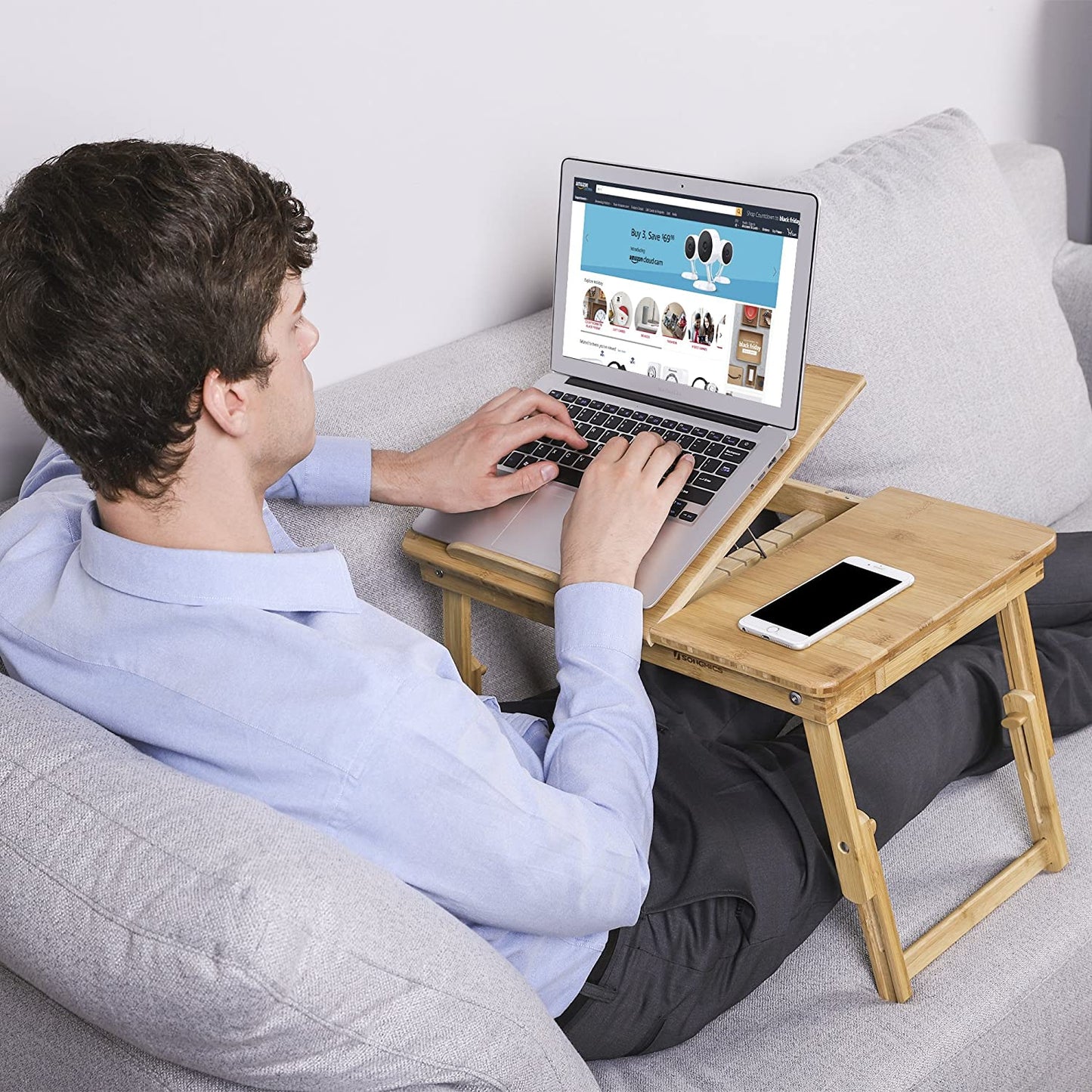 Nancy's Laprara Laptoptafel - Computertafel - Laptopstandaard - Verstelbare Hellingshoek - Bamboe - ± 65 x 35 x 35 cm