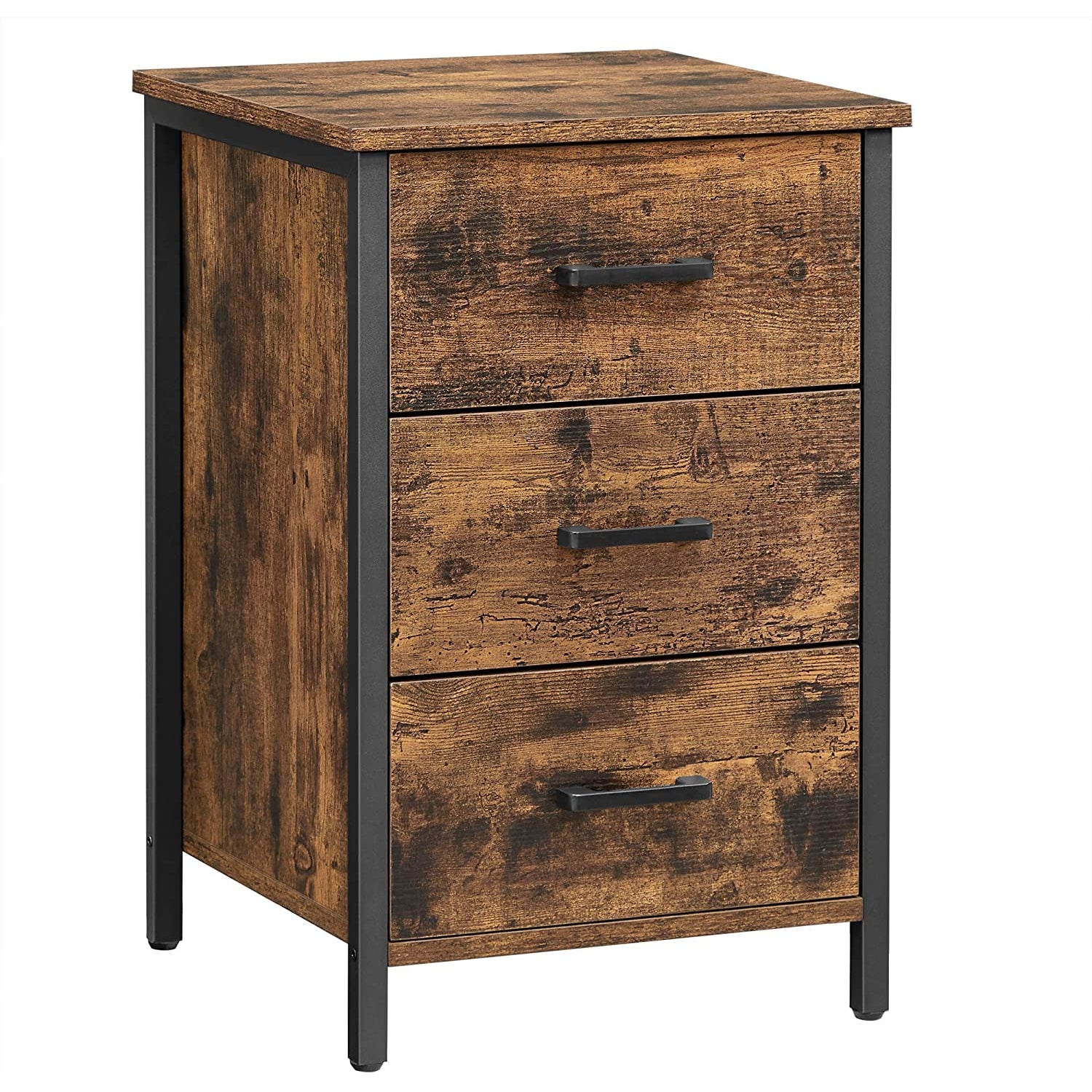 Nancy's Porterville Bedside Table - Chest of Drawers - Side Table - 3 Drawers - Brown / Black - 40 x 40 x 60 cm