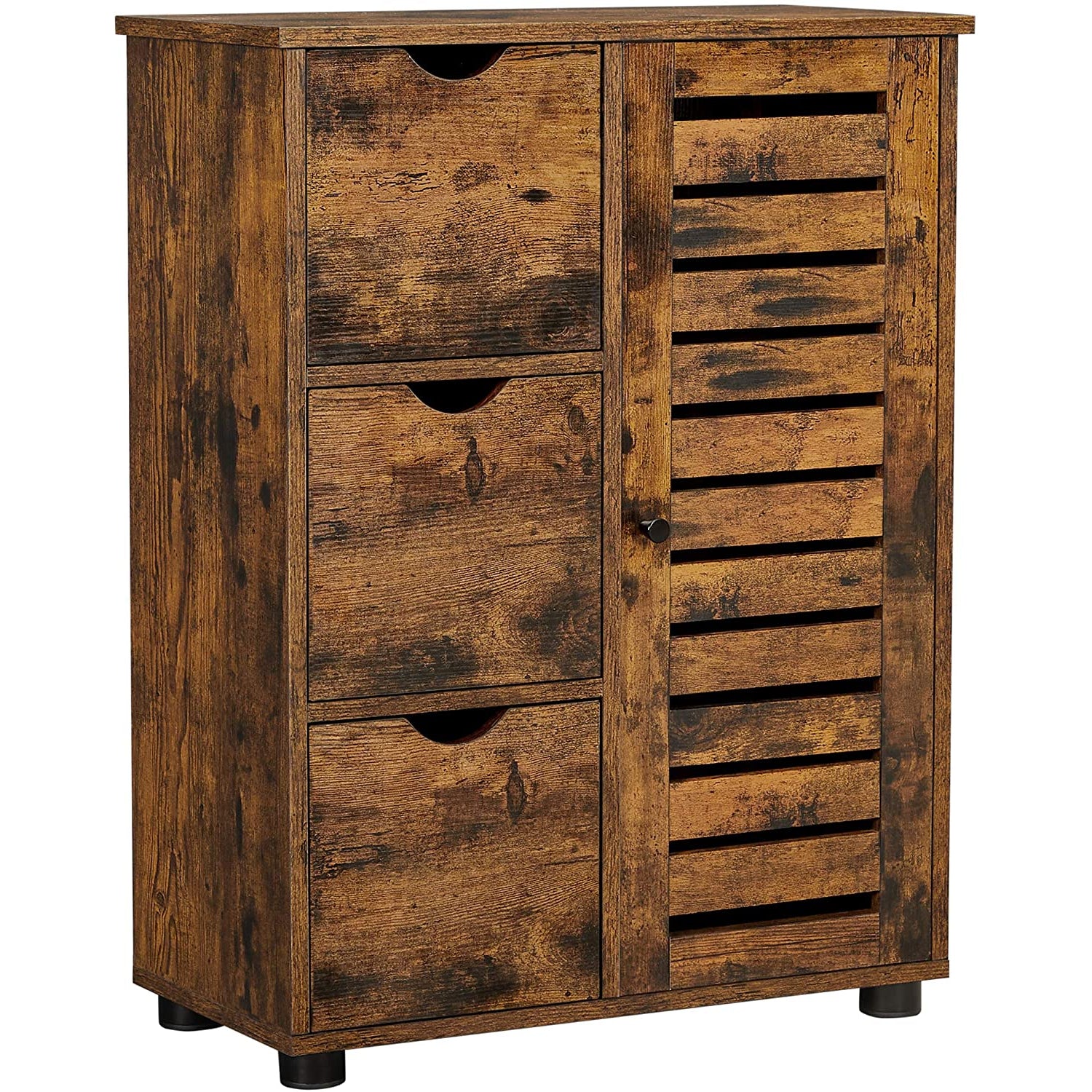 Nancy's Cupertino Dressoir - Opbergkast - Sideboard - 3 Lades - Openslaande Deur - Verstelbare Planken - Bruin - Zwart - Industrieel - Bewerkt Hout - Metaal - 60 x 30 x 80 cm