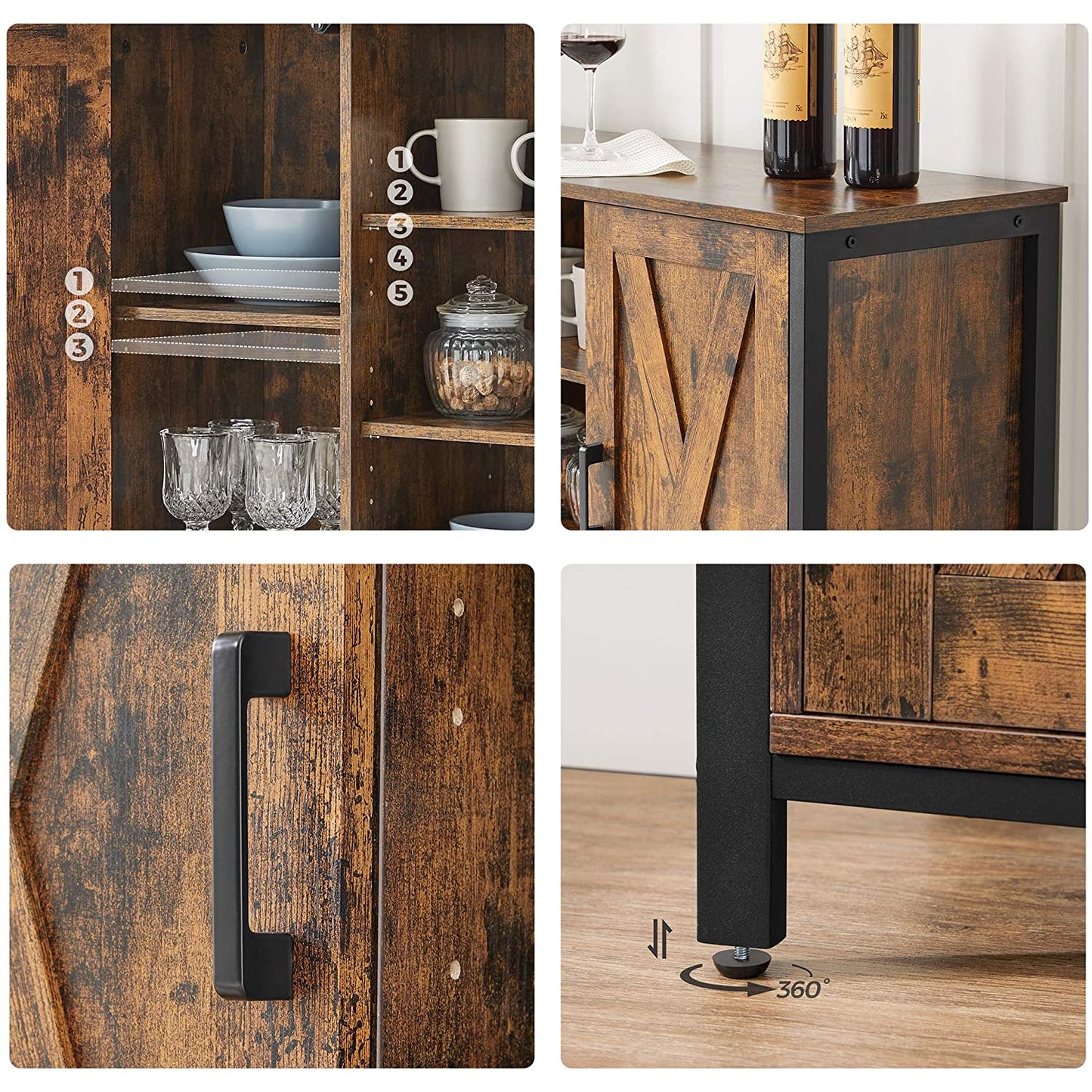 Nancy's Bothell Dressoir - Opbergkast - Vintage - Bruin / Zwart - Spaanplaat / Staal - 100 x 35 x 70 cm