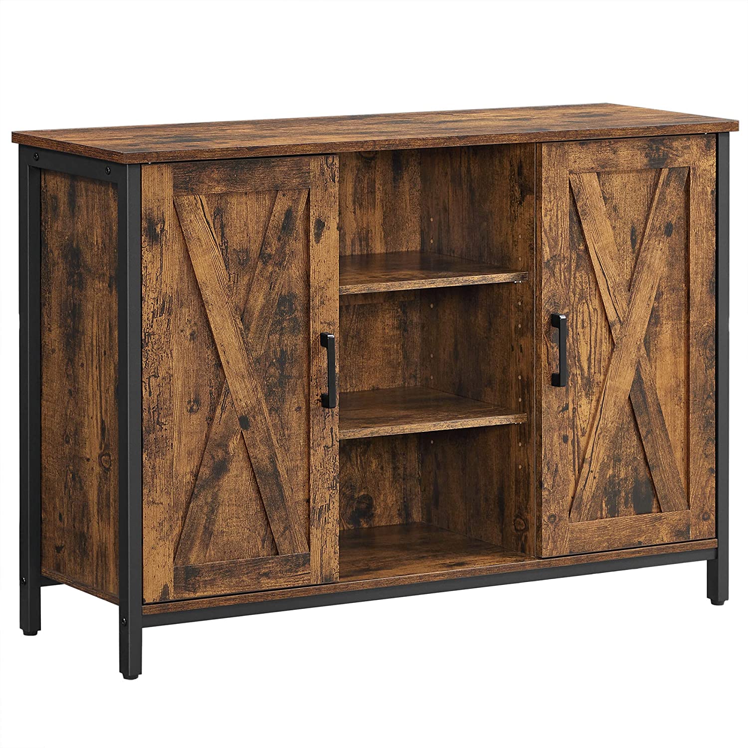 Nancy's Bothell Dressoir - Opbergkast - Sideboard - Keukenkast - 2 Deuren - 2 Open Vakken - Industrieel - Bruin - Zwart - Bewerkt Hout - Metaal - 100 x 35 x 70 cm