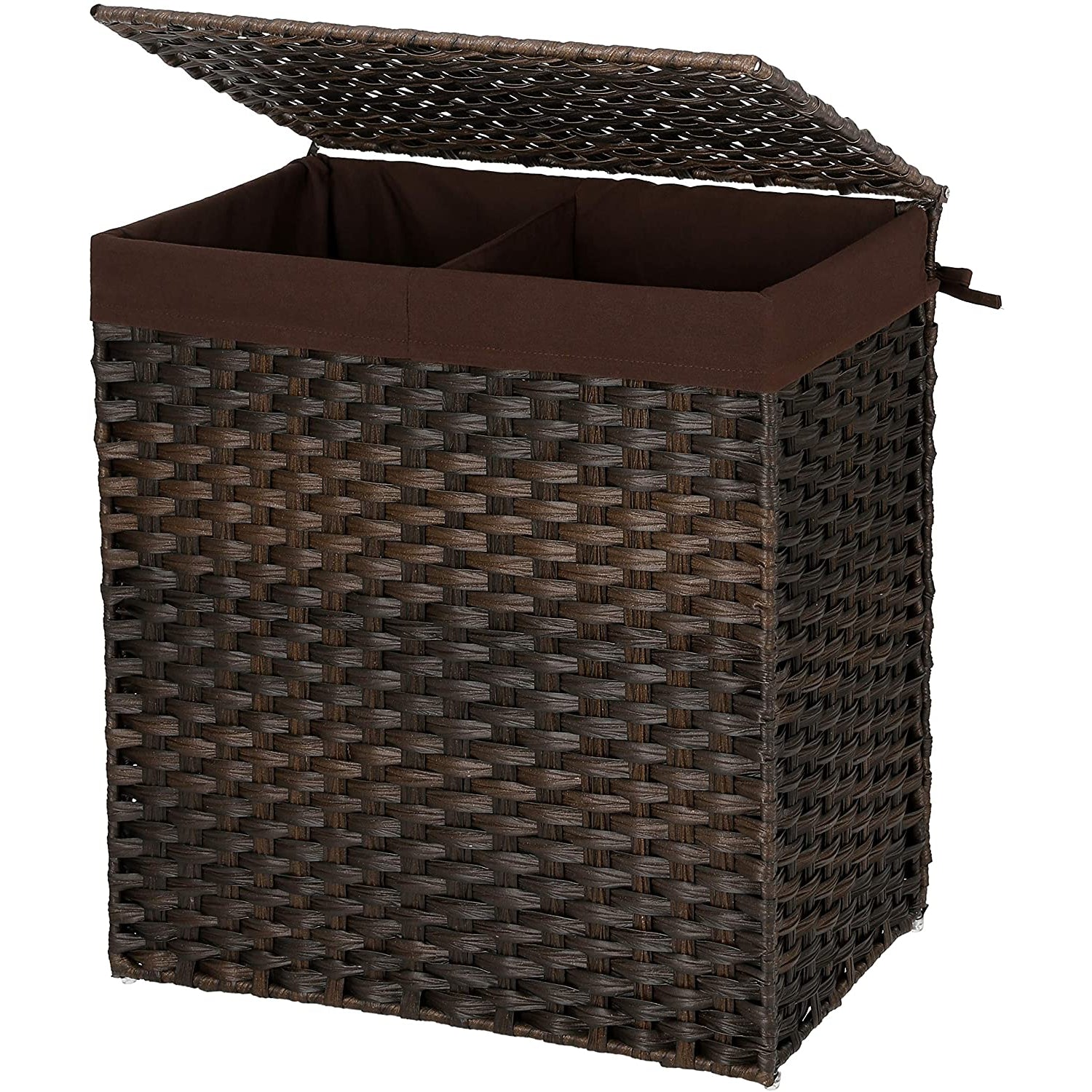 Nancy's Handgeweven wasmand - Wasmanden met deksel en handgrepen, opvouwbaar, uitneembare voeringzak - 110L - Bruin