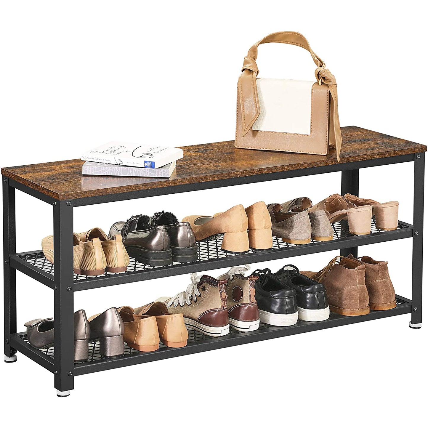 Nancy's Hillsboro Schoenenbank - Schoenenrek - Schoenenkast - Vintage Bruin / Zwart - 100 x 30 x 45 cm