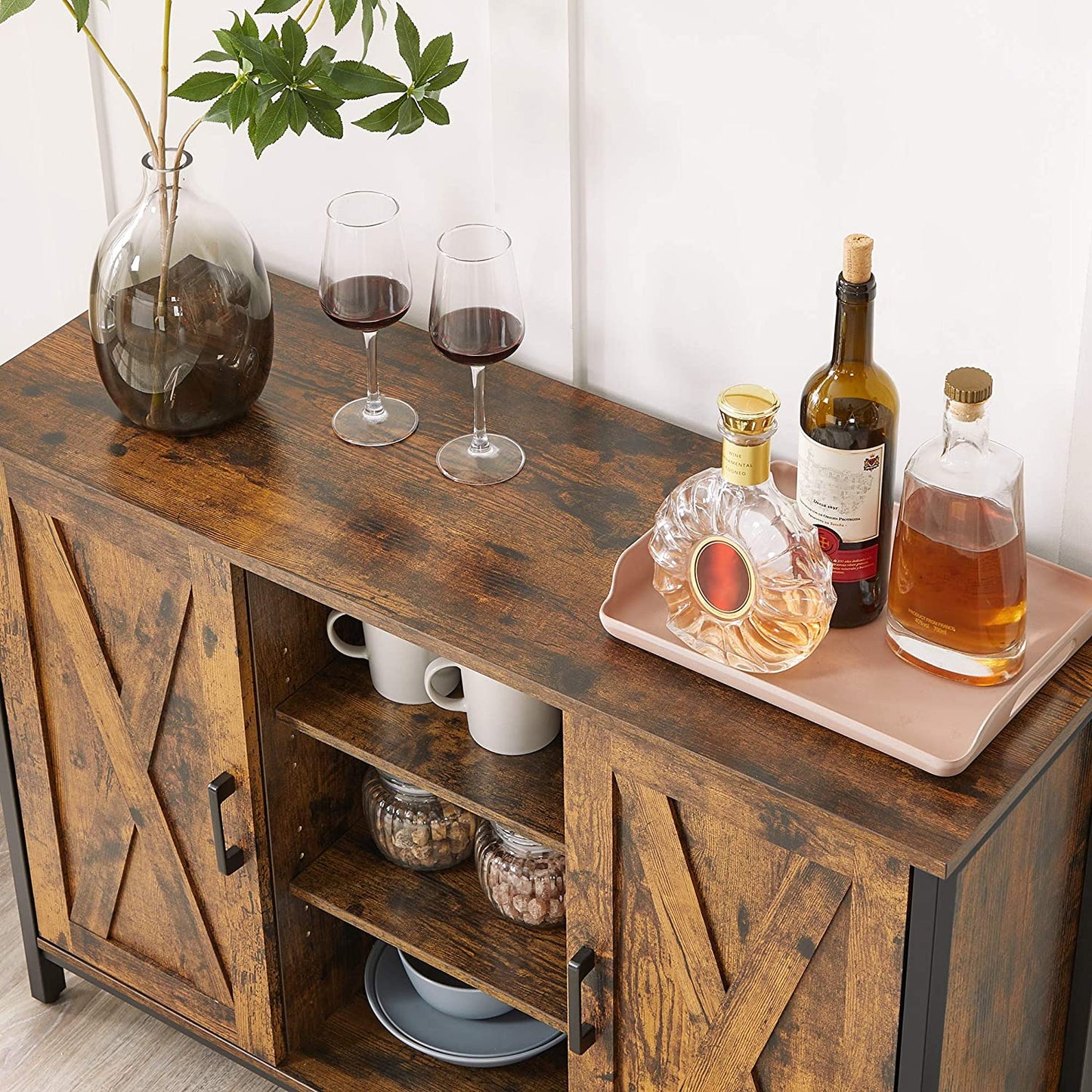 Nancy's Bothell Dressoir - Opbergkast - Vintage - Bruin / Zwart - Spaanplaat / Staal - 100 x 35 x 70 cm