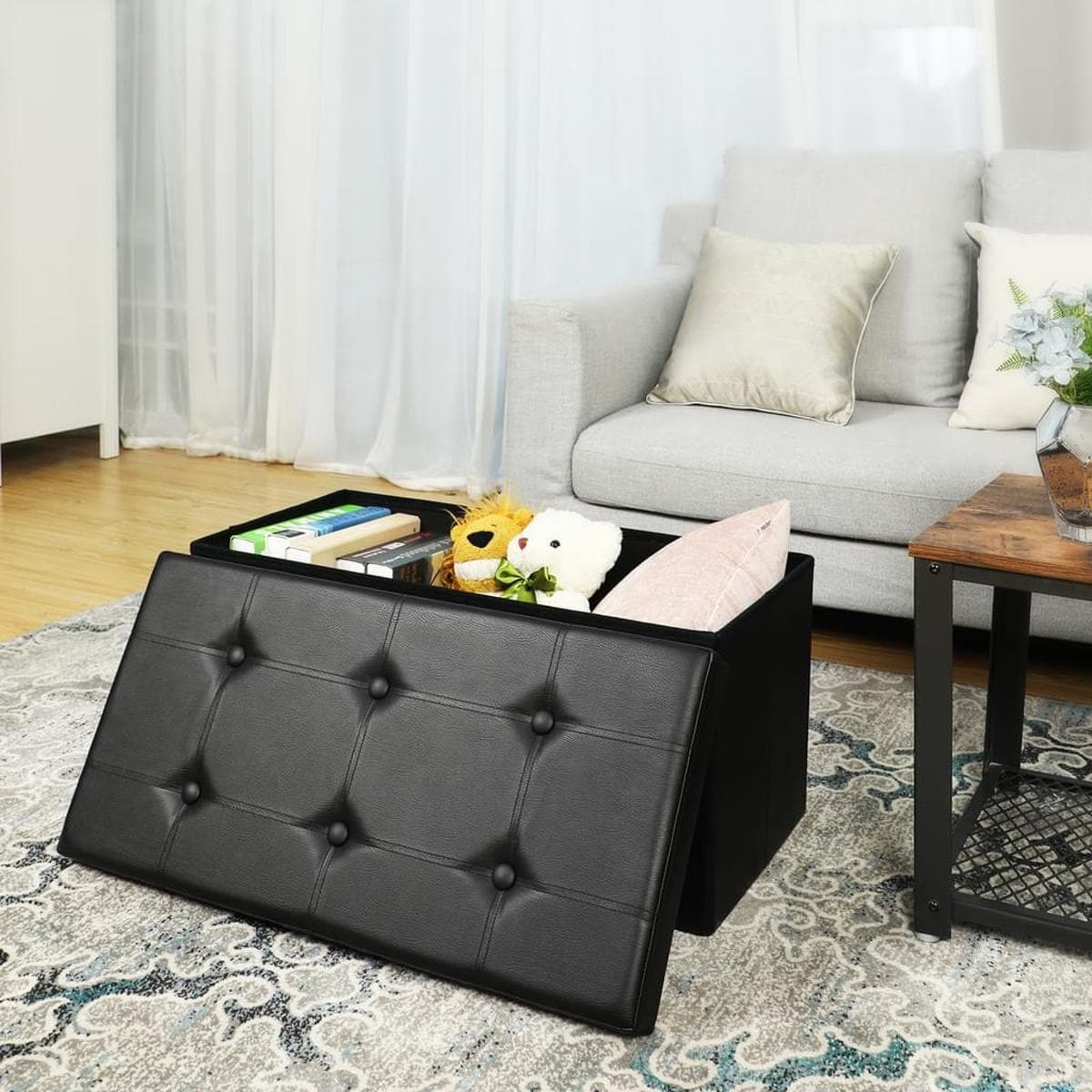 Nancy's Waimer Canapé Simili Cuir avec Espace de Rangement - Repose-pieds - Canapé - Rangement Noir