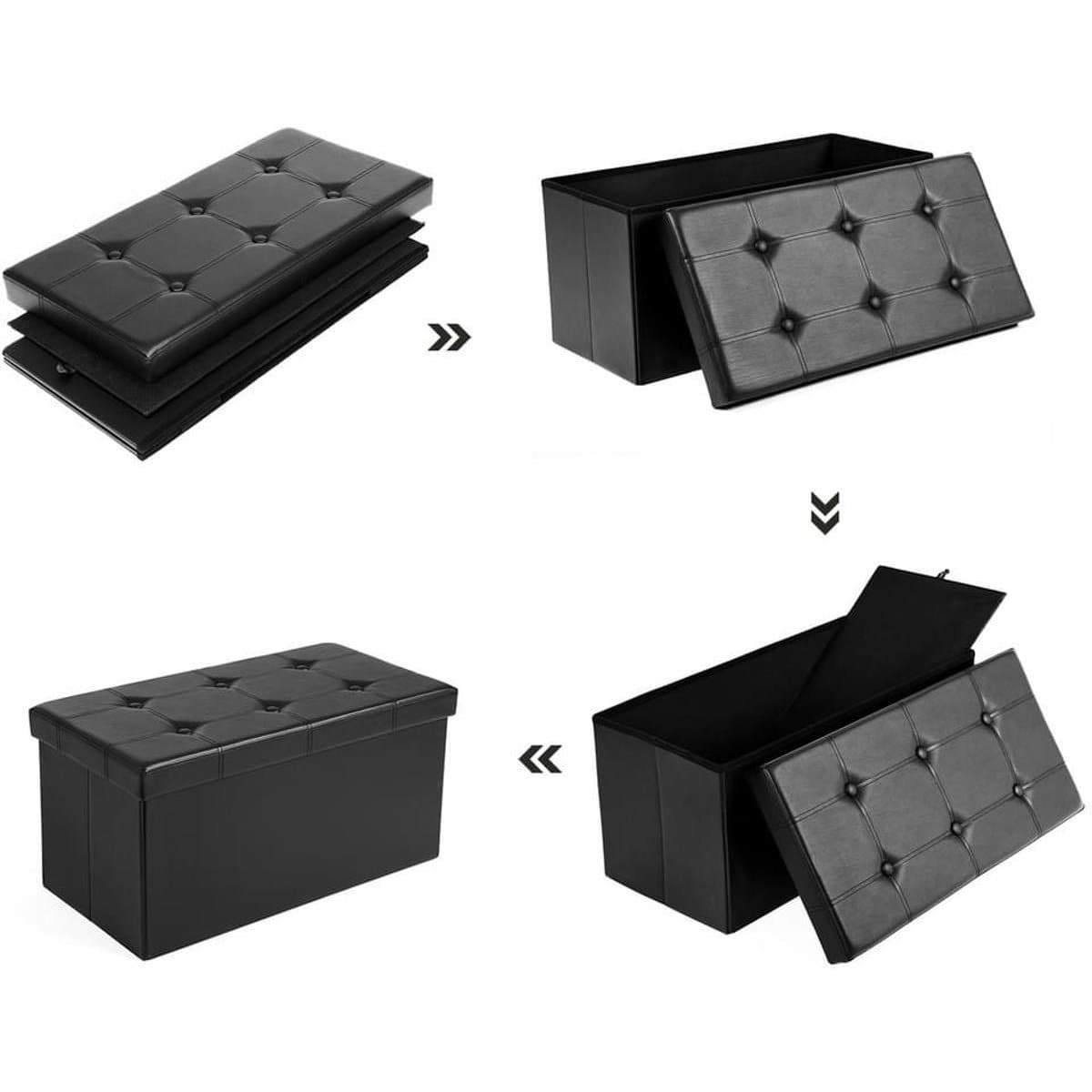 Nancy's Waimer Zitbank Kunstleer met Opbergruimte - Hocker - Bank - Opberger Zwart