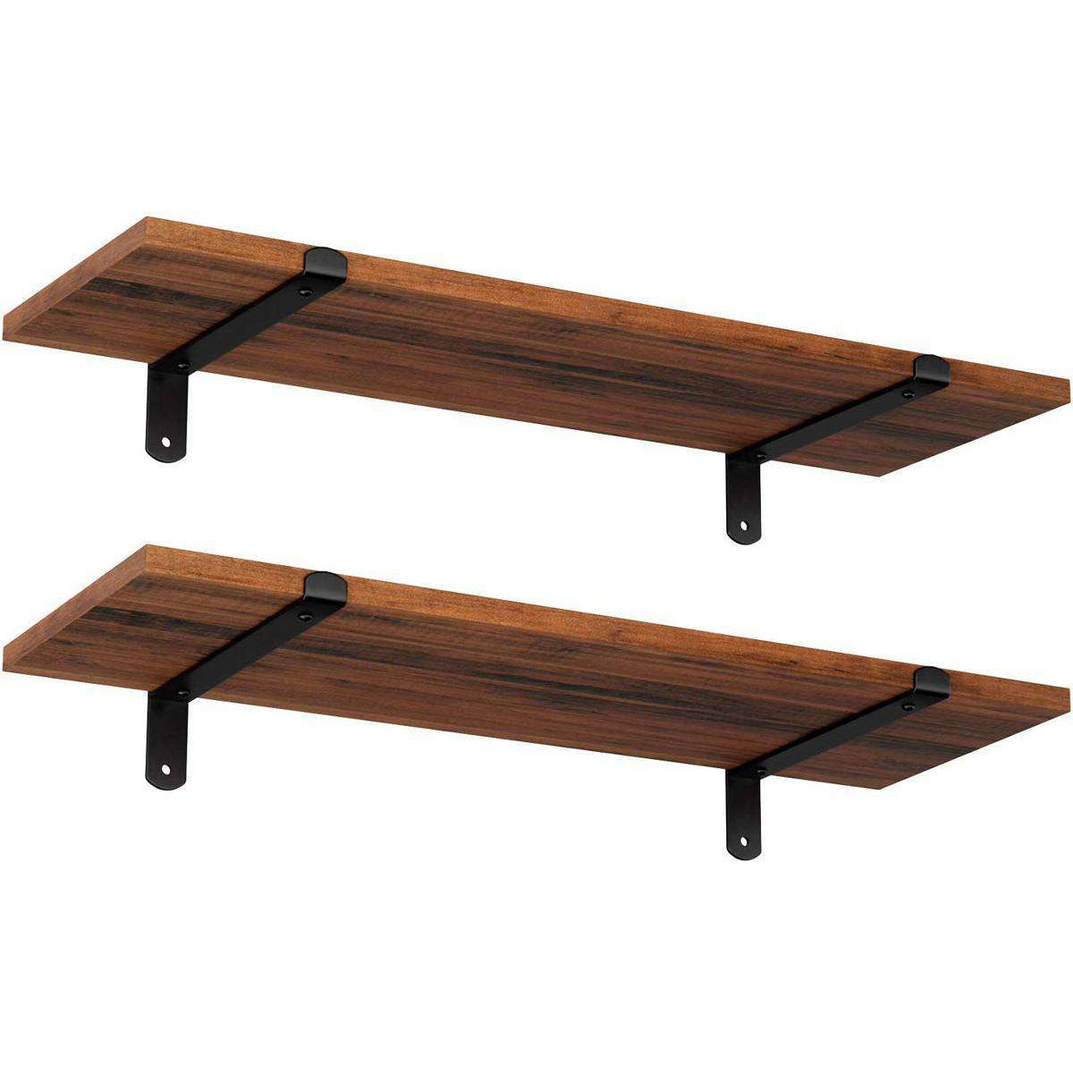 Nancy's Wunayo Wandplanken Set van 2 - Zwevend - Boekenplank - Vintage Bruin / Zwart - ± 60 x 20 x 1,5 cm