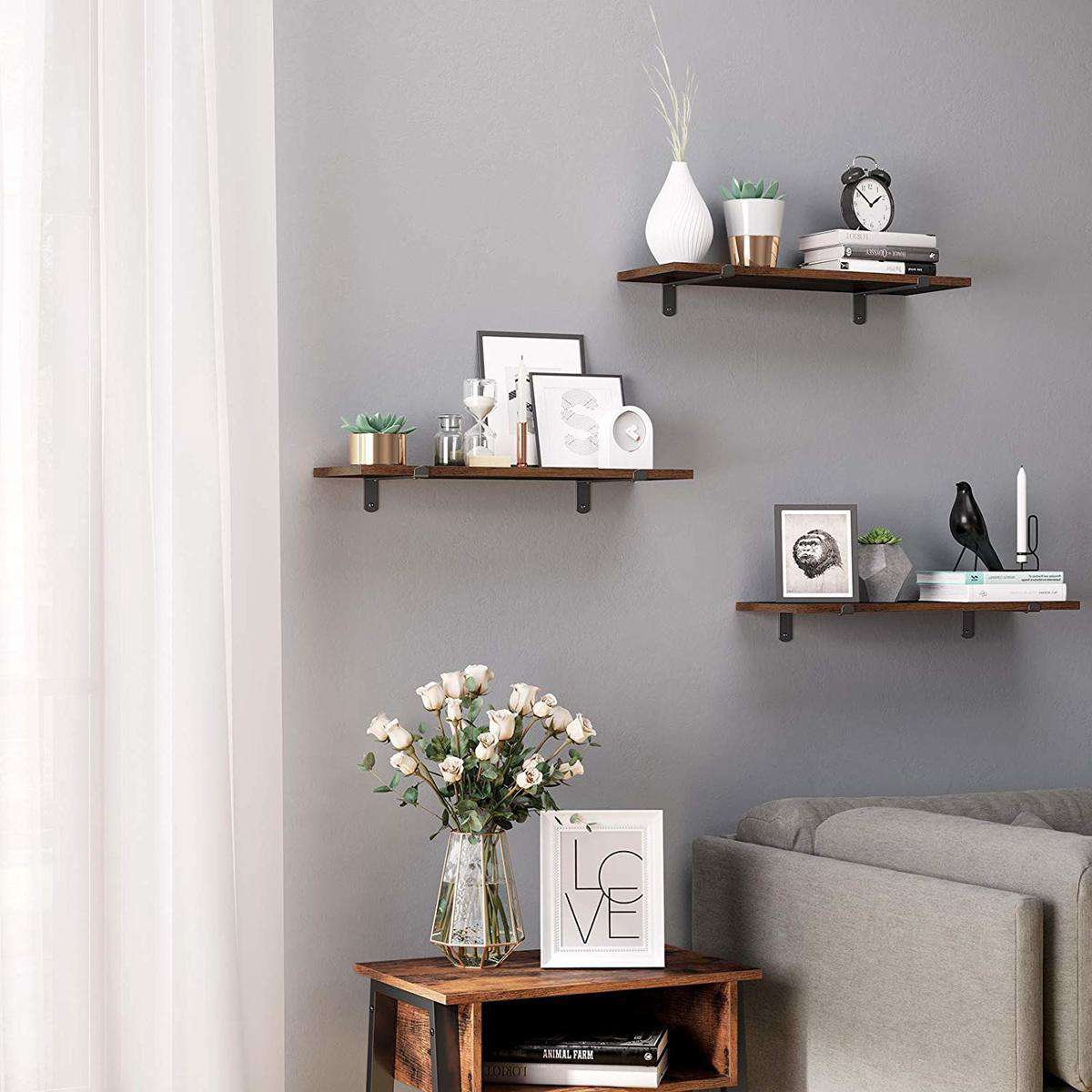 Nancy's Wunayo Wandplanken Set van 2 - Zwevend - Boekenplank - Vintage Bruin / Zwart - ± 60 x 20 x 1,5 cm