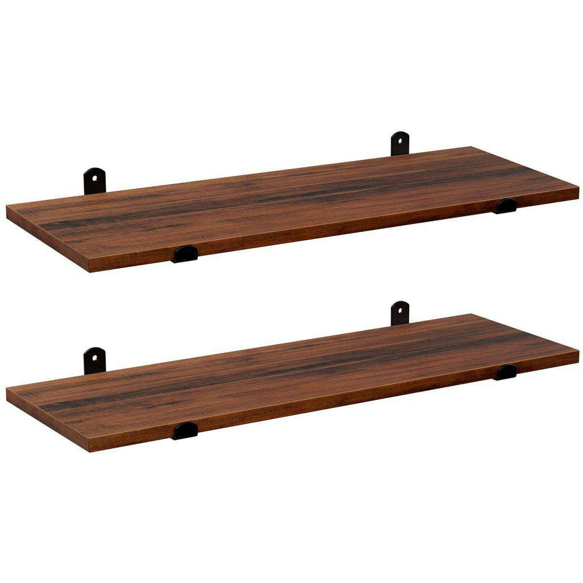 Nancy's Wunayo Wandplanken Set van 2 - Zwevend - Boekenplank - Vintage Bruin / Zwart - ± 60 x 20 x 1,5 cm