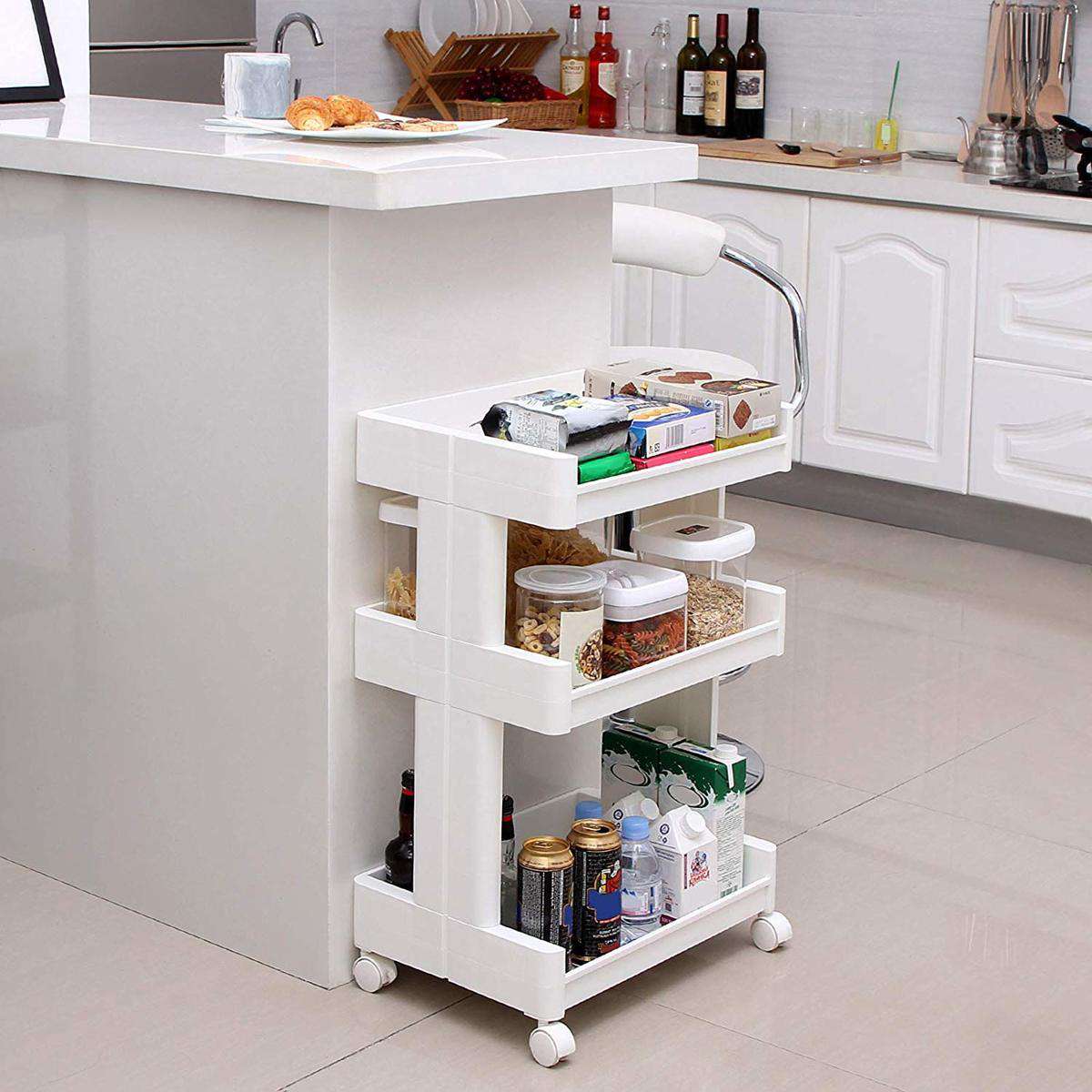 Nancy's Feijo Trolley - Kitchen trolley - Trolley on wheels - White - Plastic - ± 45 x 30 x 70 cm