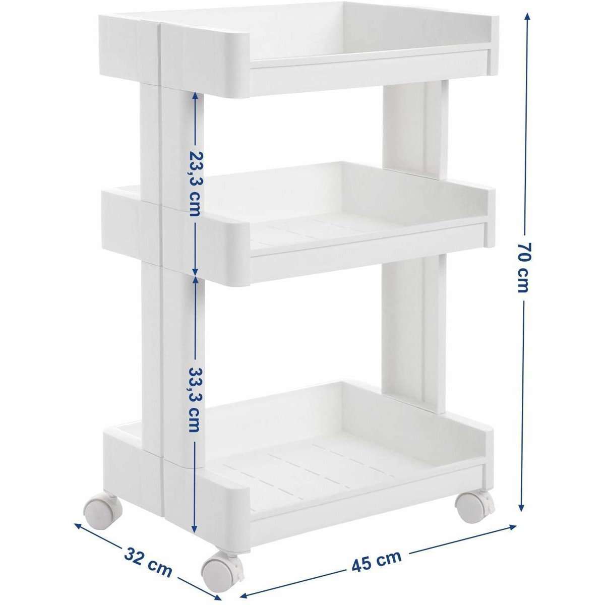 Nancy's Feijo Trolley - Keukentrolley - Trolley op wieltjes - Wit - Kunststof - ± 45 x 30 x 70 cm