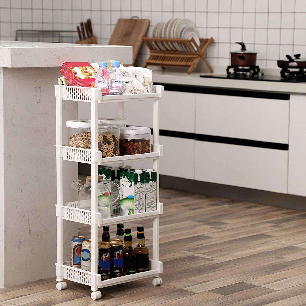 Nancy's Keukentrolley - Keuken Wagen - Trolley Op Wieltjes - Keukentrolleys -Wit - 36.5 x 28 x 86 cm (B x D x H)