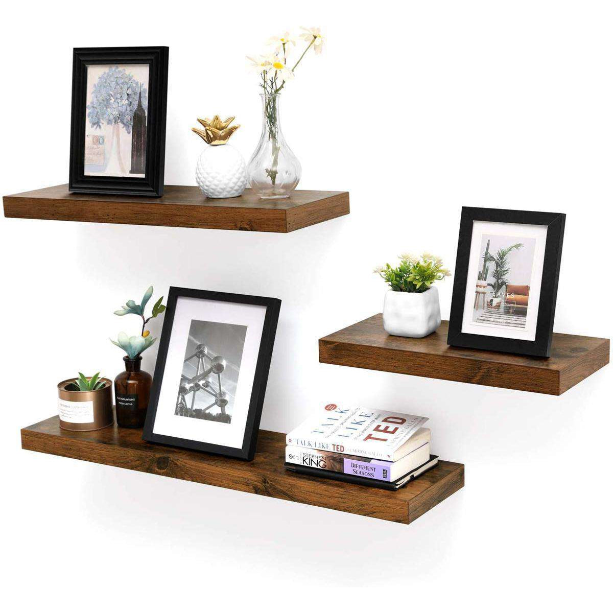 Nancy's Wino Wandplank - Zwevende Wandplank- Bruin - MDF - ± 40 x 20 x 4 cm