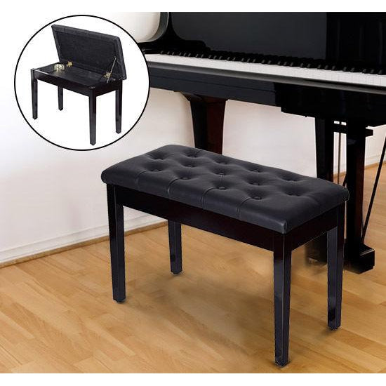 Nancy's Elkton Kruk - Pianobank - Pianokruk - Make-Up Kruk - Opbergruimte - 76 x 36 x 50 cm - Kunstleer - Hardhout - Zwart