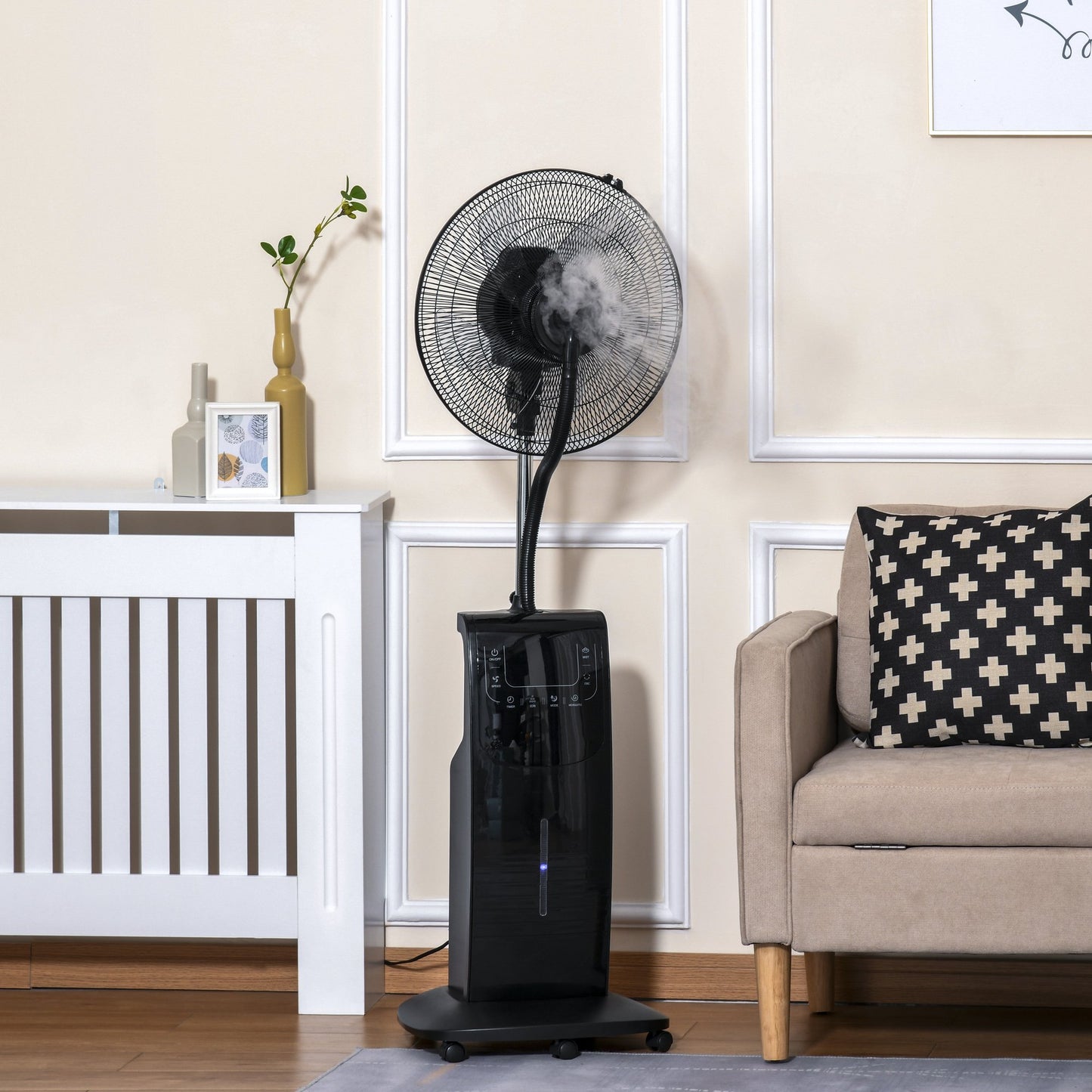 Nancy's New Haven Statiefventilator - Mistventilator - LED-Paneel - 3 Snelheden - Staal - Zwart - 44,5 x 135 cm