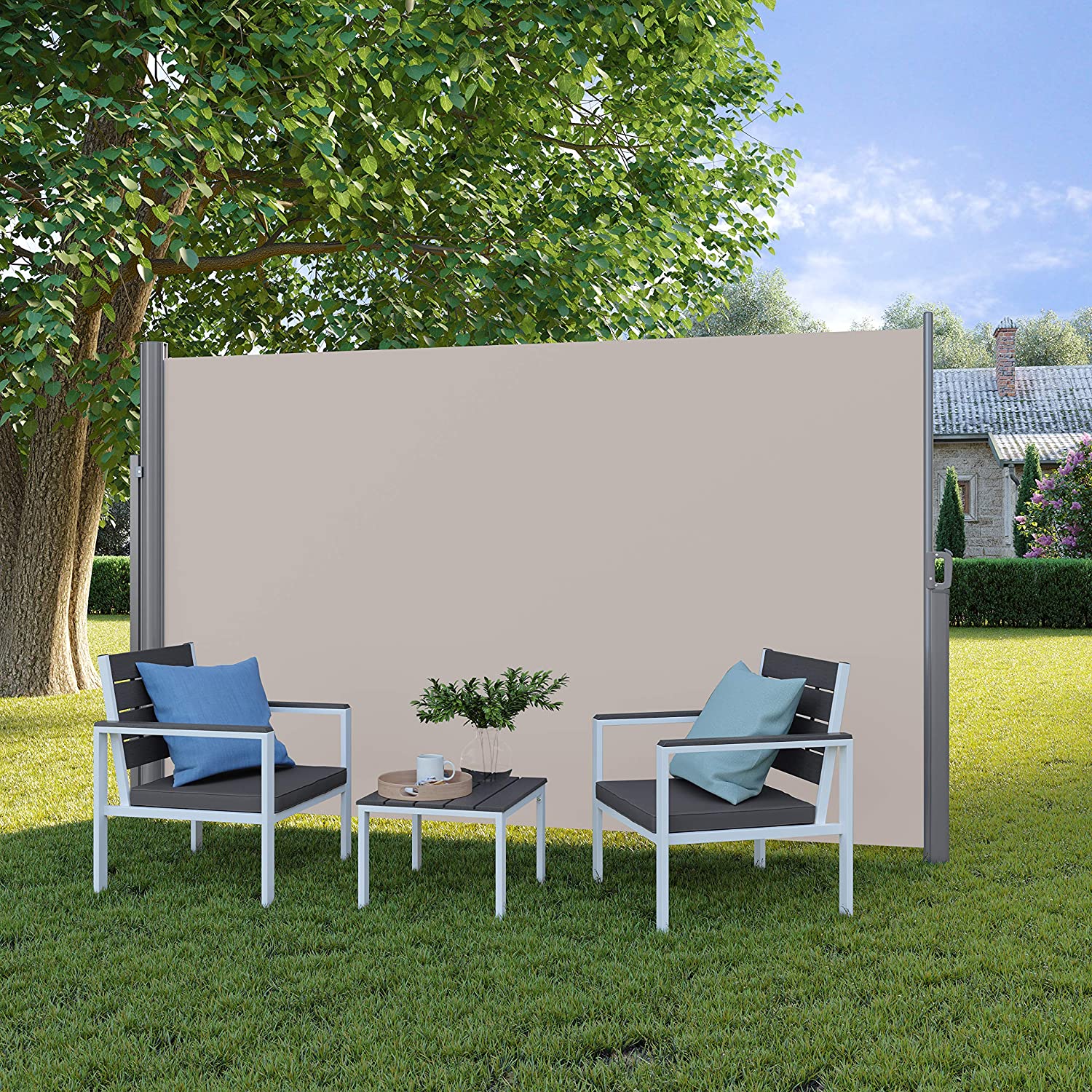Nancy's Tysons Zijluifel - Zonwering - Privacyscherm - Uittrekbaar - Aluminium - Polyester - Taupe/Beige/Grijs - 1.6/1.8/2 x 3.5/4 m