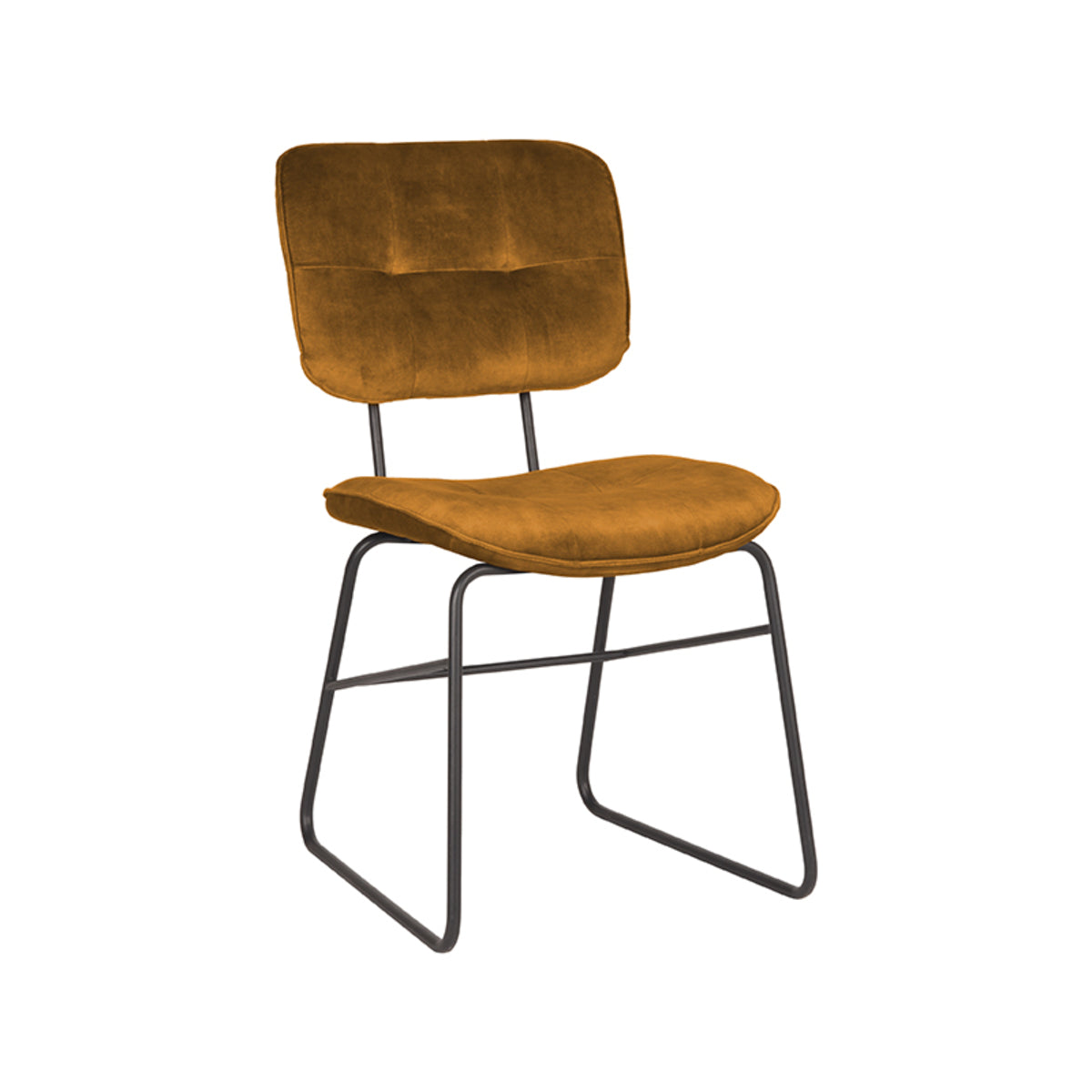 LABEL51 Eetkamerstoel Dez - Set van 2 - Stoel - Eetkamer - Keukenstoel - Eetkamerstoelen - Industrieel - Velours - Oker - 49 x 60 x 87 cm