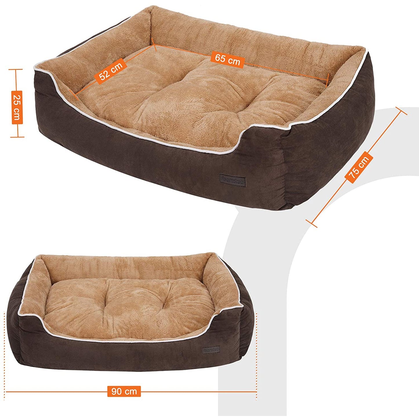 Lit pour chien Nancy's S/L/XXL - Coussin amovible - Panier pour chien - Marron/Beige - 27 x 75 x 110 cm