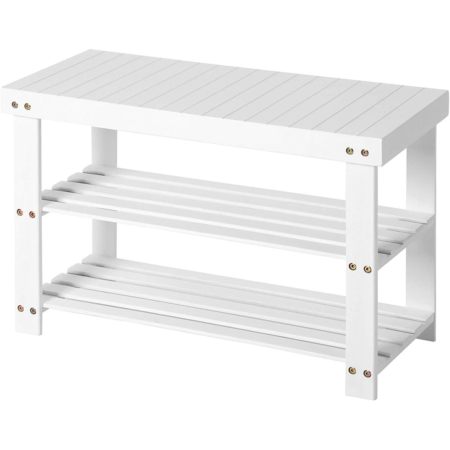 Nancy's 3-Laags Bamboo Schoenenbank | Schoenenrek | Bijzettafel | Badkamerrek| Ideaal voor hal, badkamer, woonkamer en gang | Afm. 70 x 28 x 45 cm | Kleur: WIT
