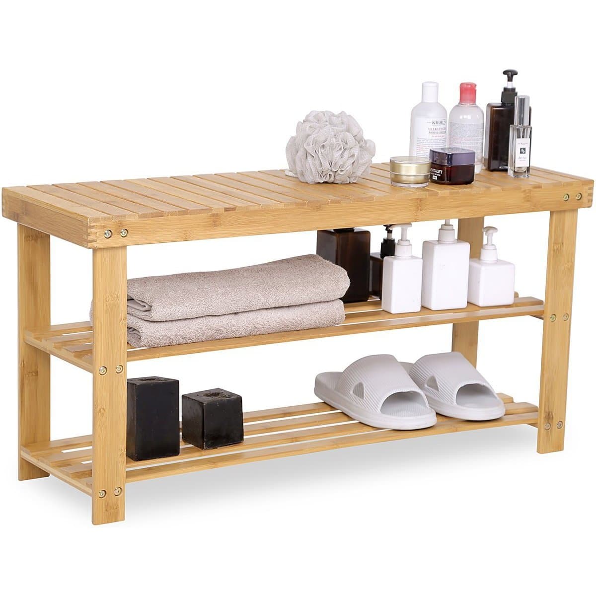 Nancy's Bamboe Schoenenrek - Badkamerrek - 3 Lagen - Opbergrek 90 x 28 x 45 cm