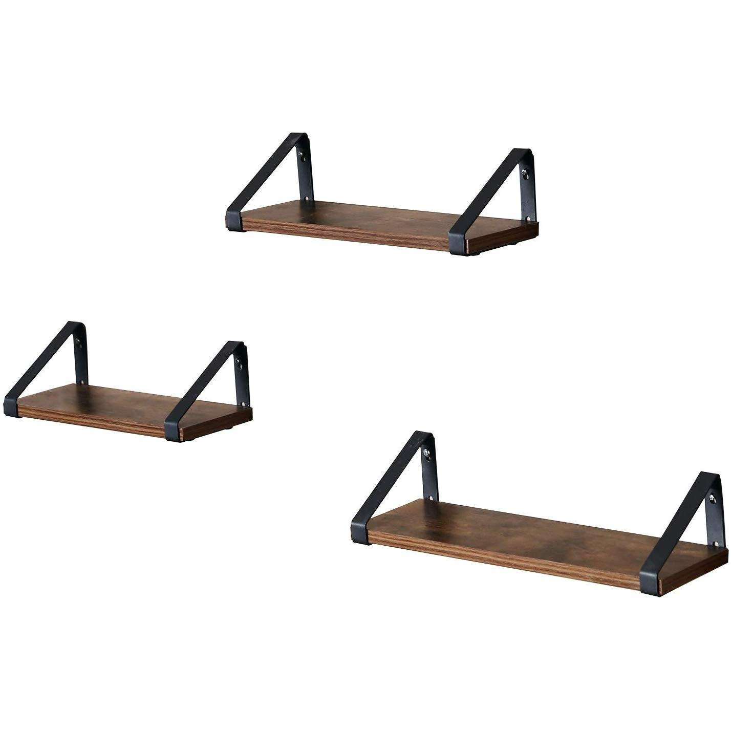 Nancy's Wunado Wandplank - 3 Stuks - Zwevend - Vintage Bruin / Zwart - Diverse afmetingen